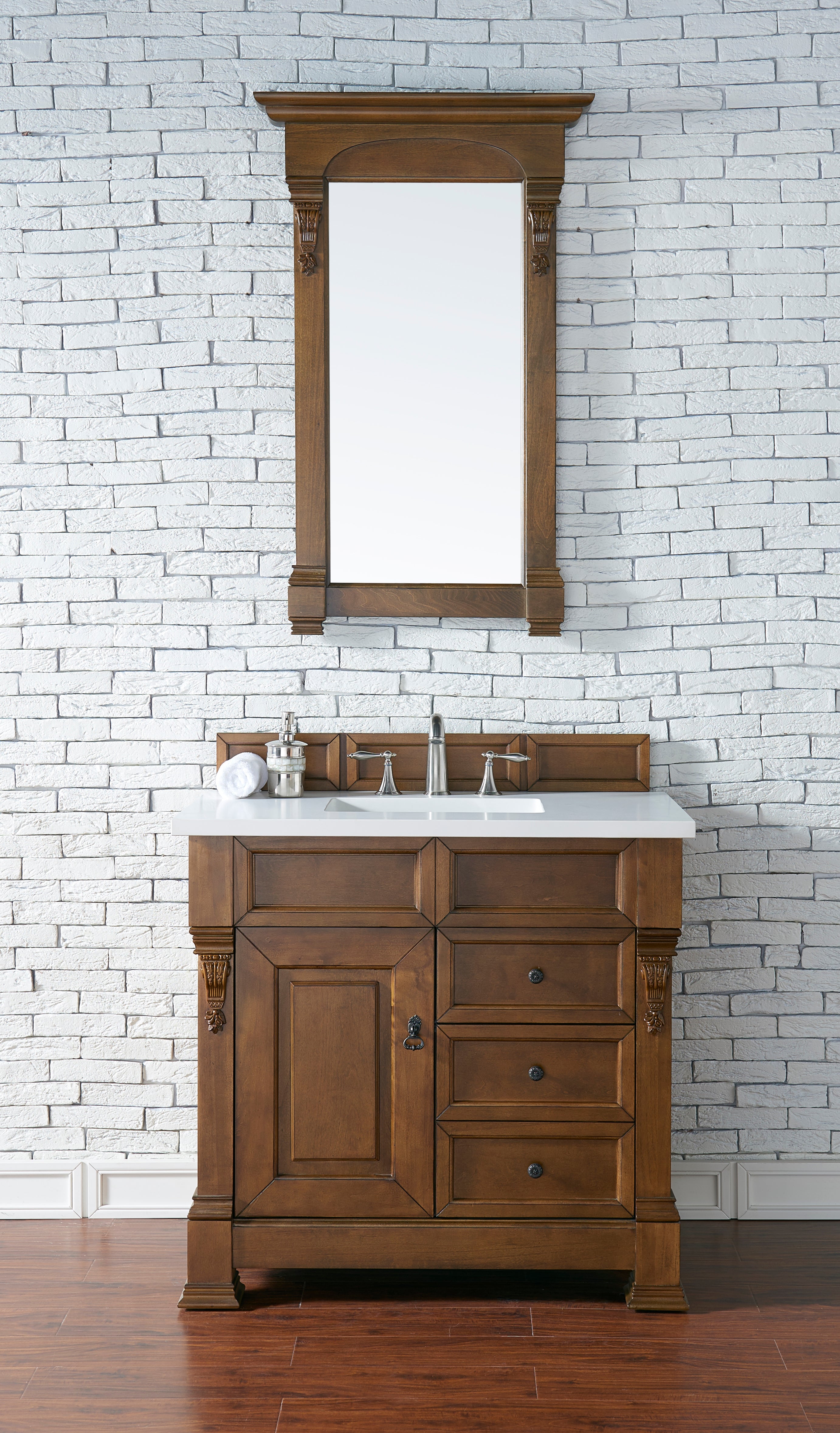 Brookfield 36-Inch Single Bathroom Vanity Set - Country Oak Finish with 3CM White Zeus Quartz Countertop | Perfect for Modern Farmhouse & Rustic Bathroom Decor