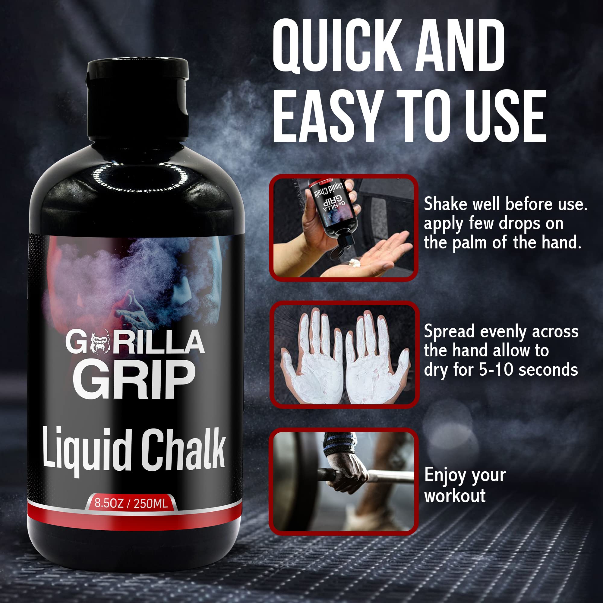 Gorilla Grip Pro Grade Liquid Chalk for Weightlifting, Rock Climbing, CrossFit & Gym - Non-Slip Workout Chalk for Better Grip - Perfect for Powerlifting, Pole Dancing & Callus Protection
