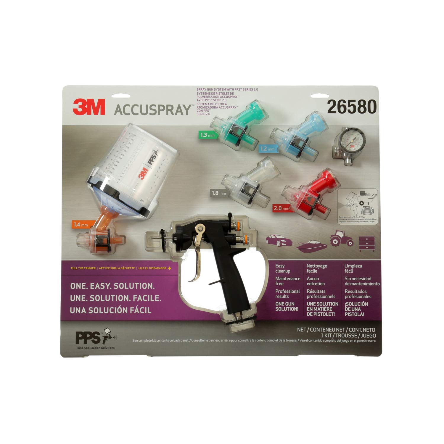 3M Accuspray Paint Spray Gun System with PPS 2.0 - 26580 Standard 22oz Kit (1 Gun, 1 Cup, 5 Lids/Liners, 5 Nozzles, 3 Plugs) - Professional Automotive, Furniture & Cabinet Painting Tool - Perfect for DIY Projects, Home Renovation & Auto Body Repair