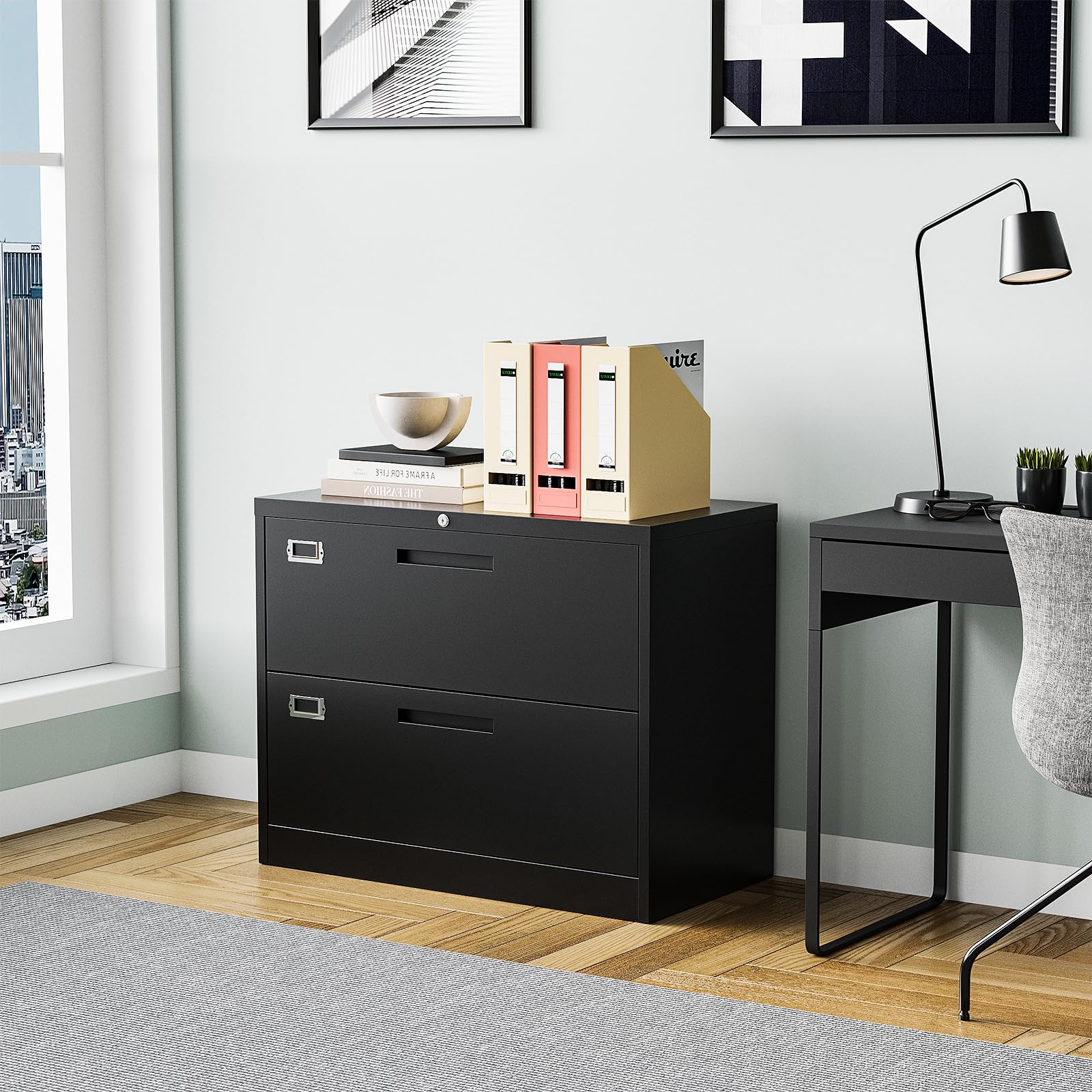 2-Drawer Metal Lateral File Cabinet with Lock - 29