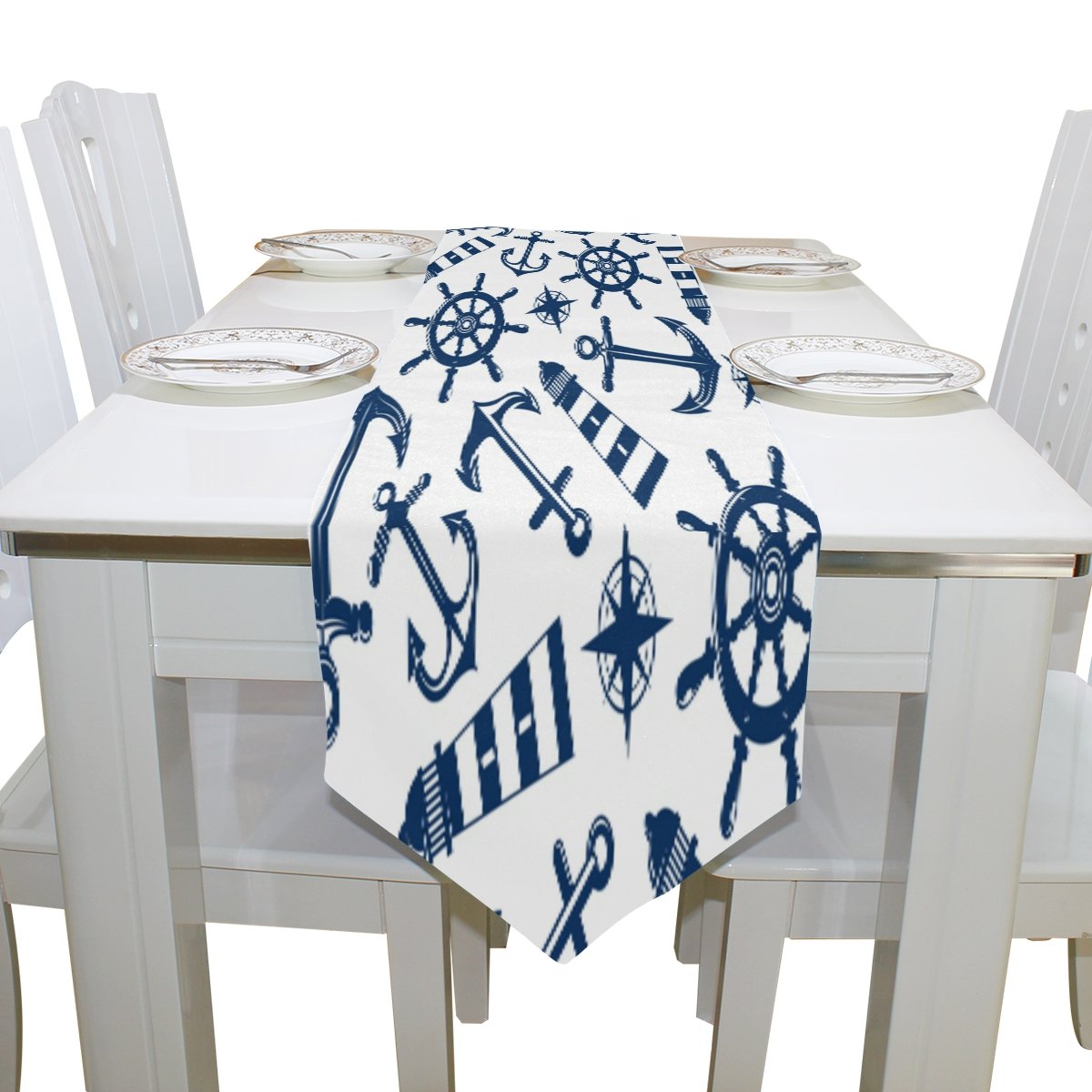 ALAZA Nautical Anchor Table Runner - 13x70 Inch Retro Marine Tablecloth for Wedding, Party & Banquet Decor - Perfect for Dining Tables, Coffee Bars & Home Decor