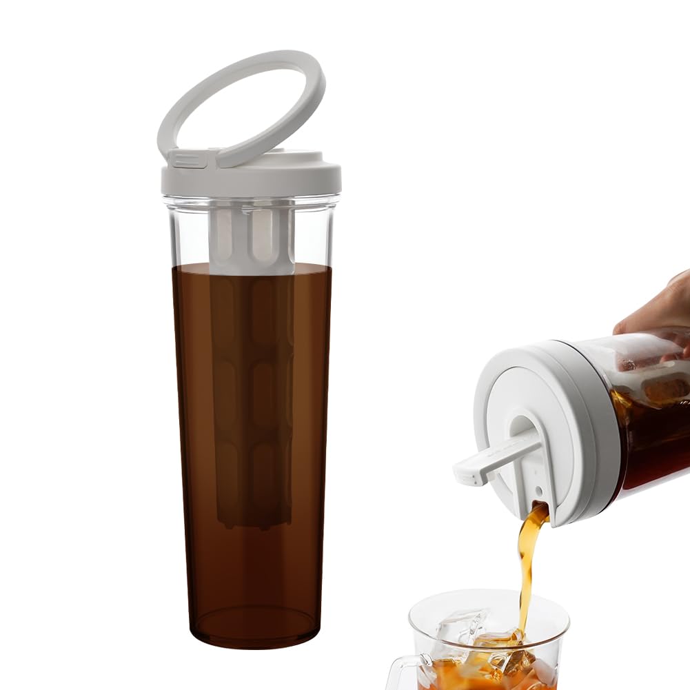Watchget 34oz/1L Portable Cold Brew Coffee Maker & Iced Tea Brewer with Leak-Proof Design & Removable Fine Mesh Filter - Perfect for Camping, Travel, Office & Home Use (White)