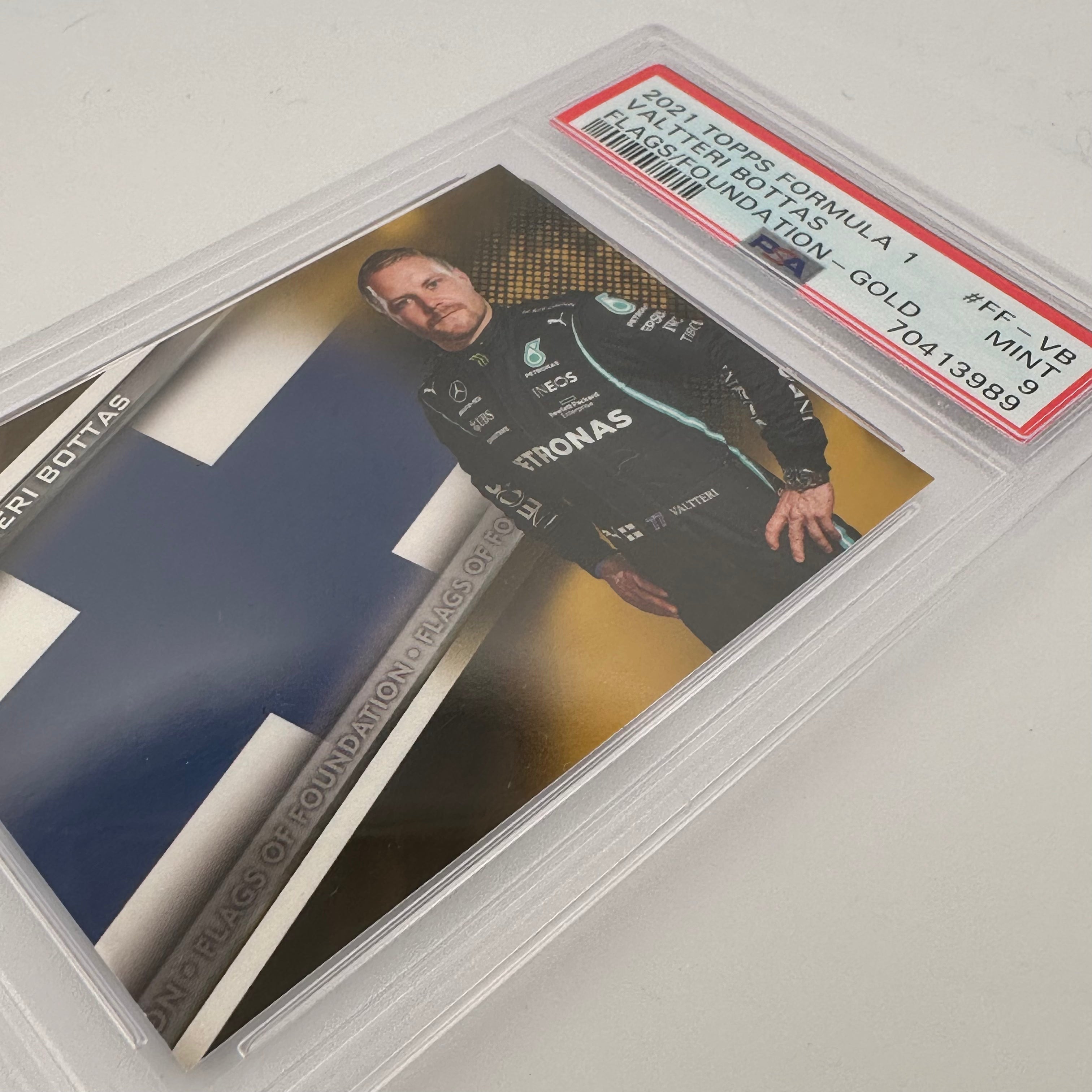 PSA 9 Graded 47/50 Valtteri Bottas #FF VB Flags Of Foundation Gold Parallel - Rare F1 Racing Collectible Card for Display & Investment
