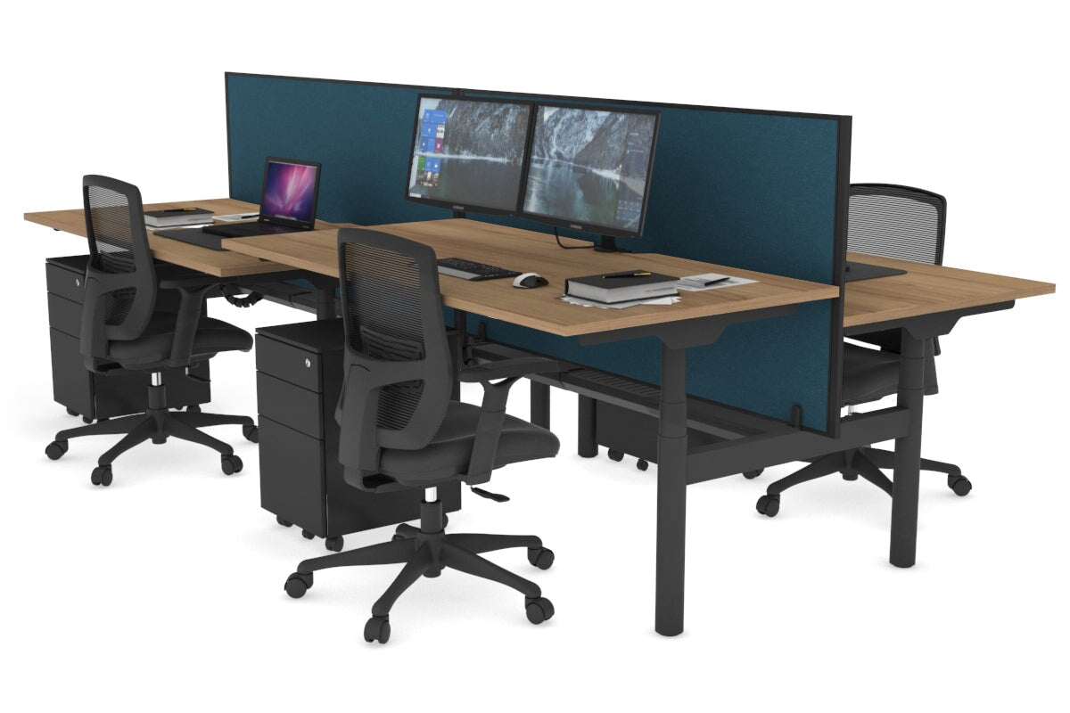 Flexi Premium 4-Person Height Adjustable H Bench Workstation - Black Frame (1600L x 800W) with Cable Management | Ideal for Office, Coworking Spaces & Home Workstations