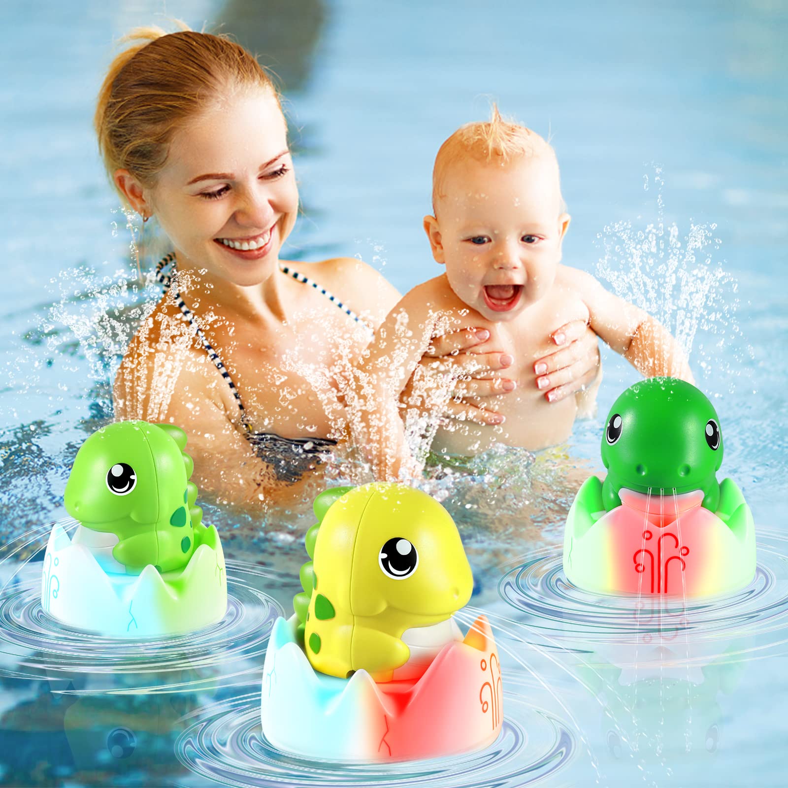 Rechargeable Baby Bath Toys - Funny Water Squirting Dinosaur Bath Toys with LED Lights, 1200mAh Long-Lasting Battery (150+ Minutes) - Toddler Bathtub Toys for Boys & Girls, Summer Pool Bathroom Toys (Dark Green) | Perfect for Bath Time Fun, Sensory Play & Summer Water Activities