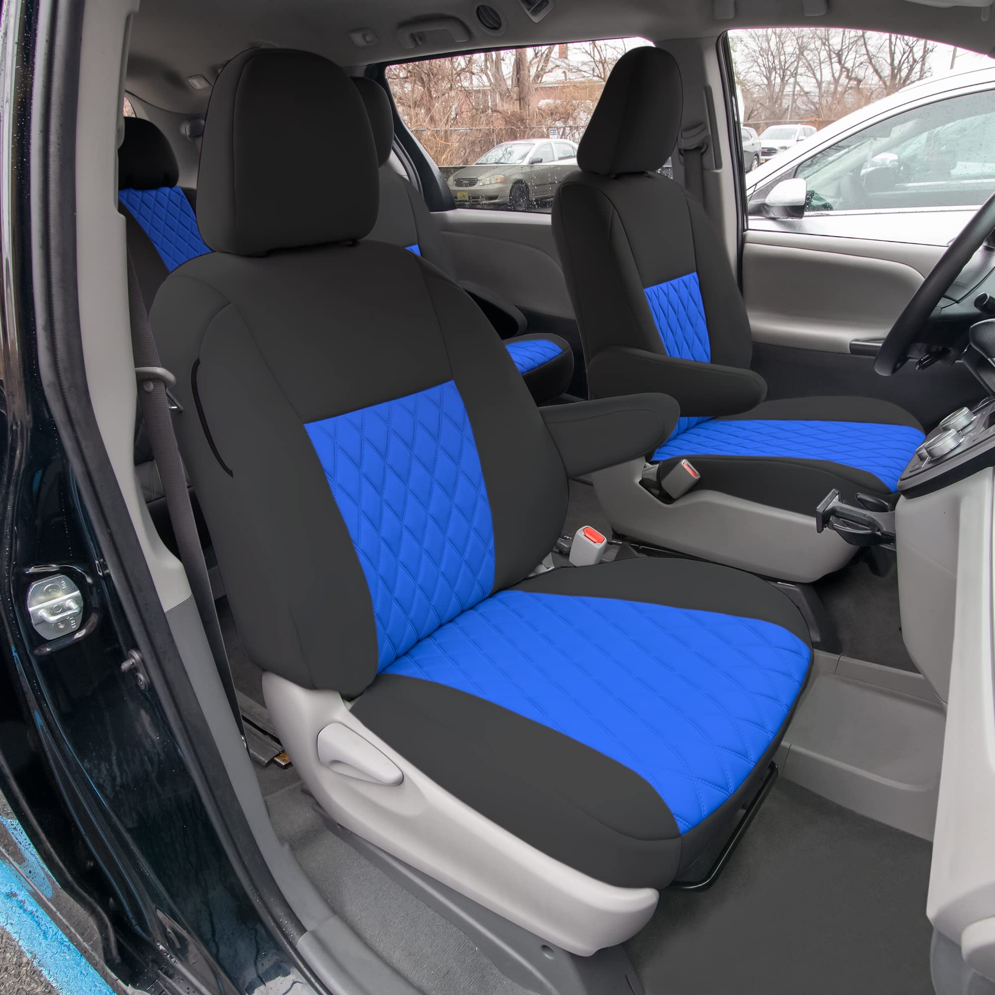 Premium Custom Fit Car Seat Covers for 2011-2020 Toyota Sienna 7-Passenger | Full Set Neoprene Seat Protectors | Waterproof & Washable Auto Seat Covers in Blue | Perfect for Family Road Trips & Daily Commutes