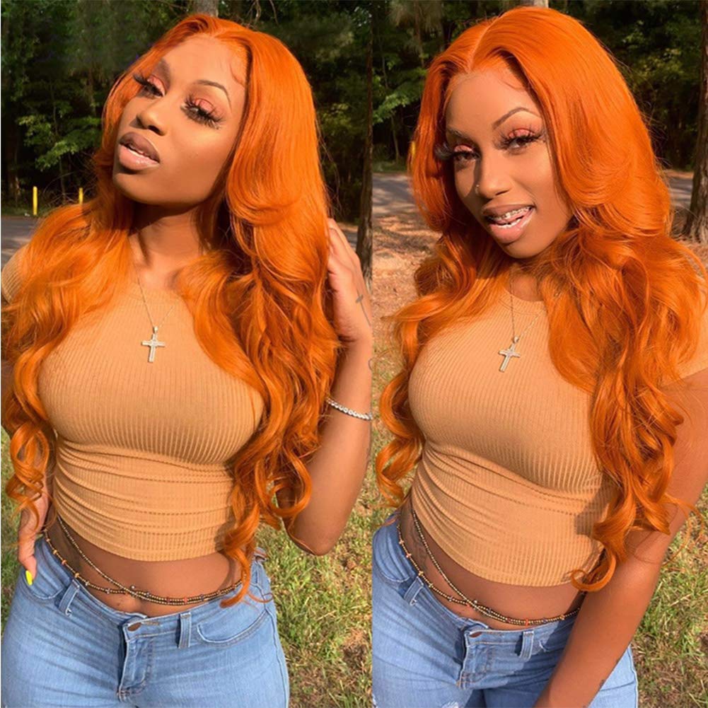 13x4 Ginger Orange Lace Front Wigs Human Hair - Body Wave Glueless Wig with Pre-Plucked Baby Hair & Invisible Lace for Black Women (26 Inch) | Perfect for Daily Wear, Cosplay, and Special Occasions