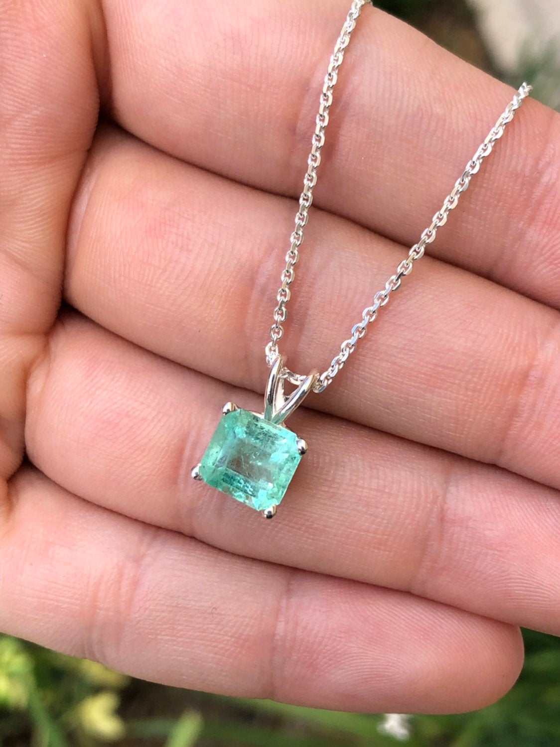 2.10 Carat Asscher Cut Emerald Solitaire Necklace in 925 Sterling Silver - Elegant Four Prong Setting for Weddings, Anniversaries & Special Occasions