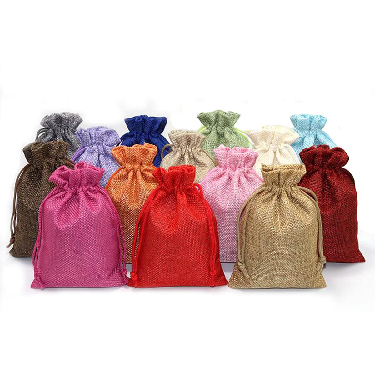 50Pcs Green Burlap Gift Bags with Drawstring - Wedding Favors & Jewelry Pouches for Parties