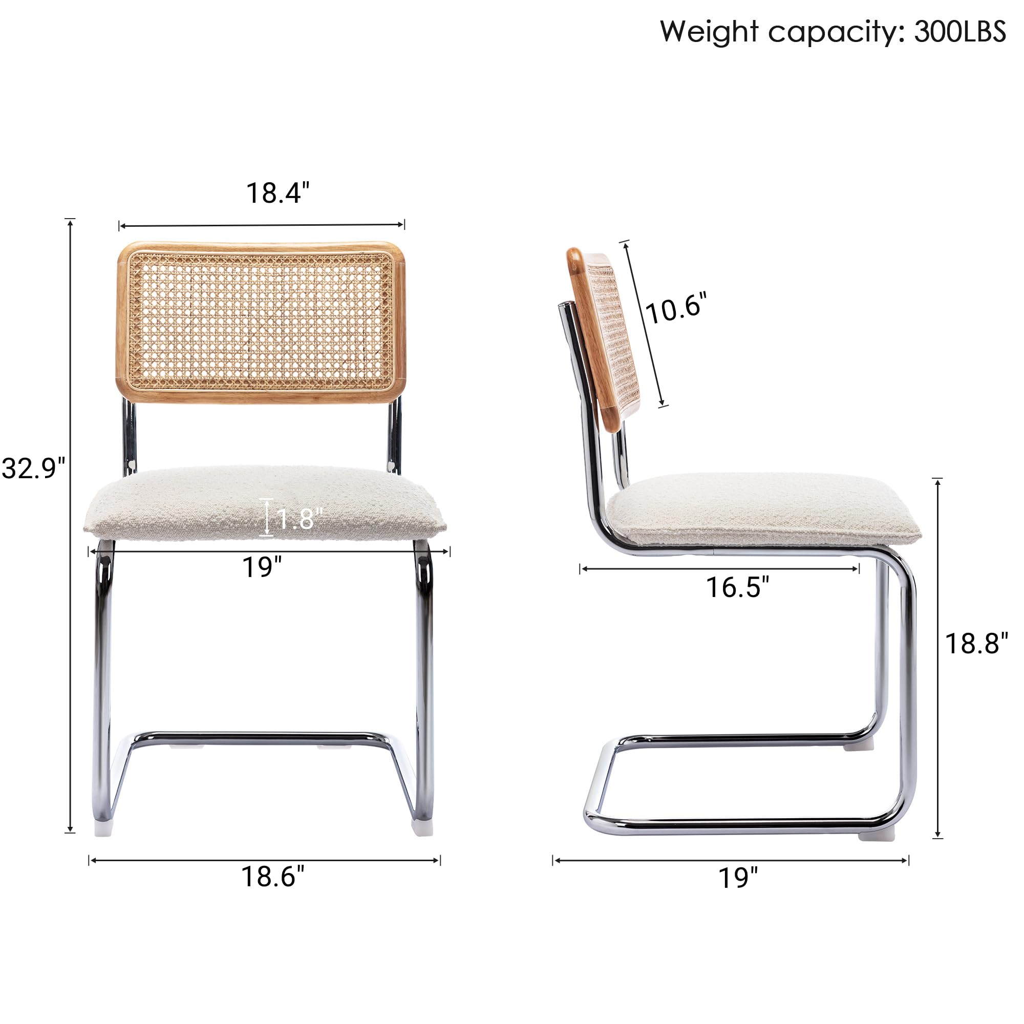 ONEVOG 4-Piece Rattan Dining Chairs Set - Woven Cane Backrest & Sturdy Metal Legs, Padded Seat for Comfort - Beige Patio, Kitchen, Living Room & Bedroom Furniture for Indoor/Outdoor Use