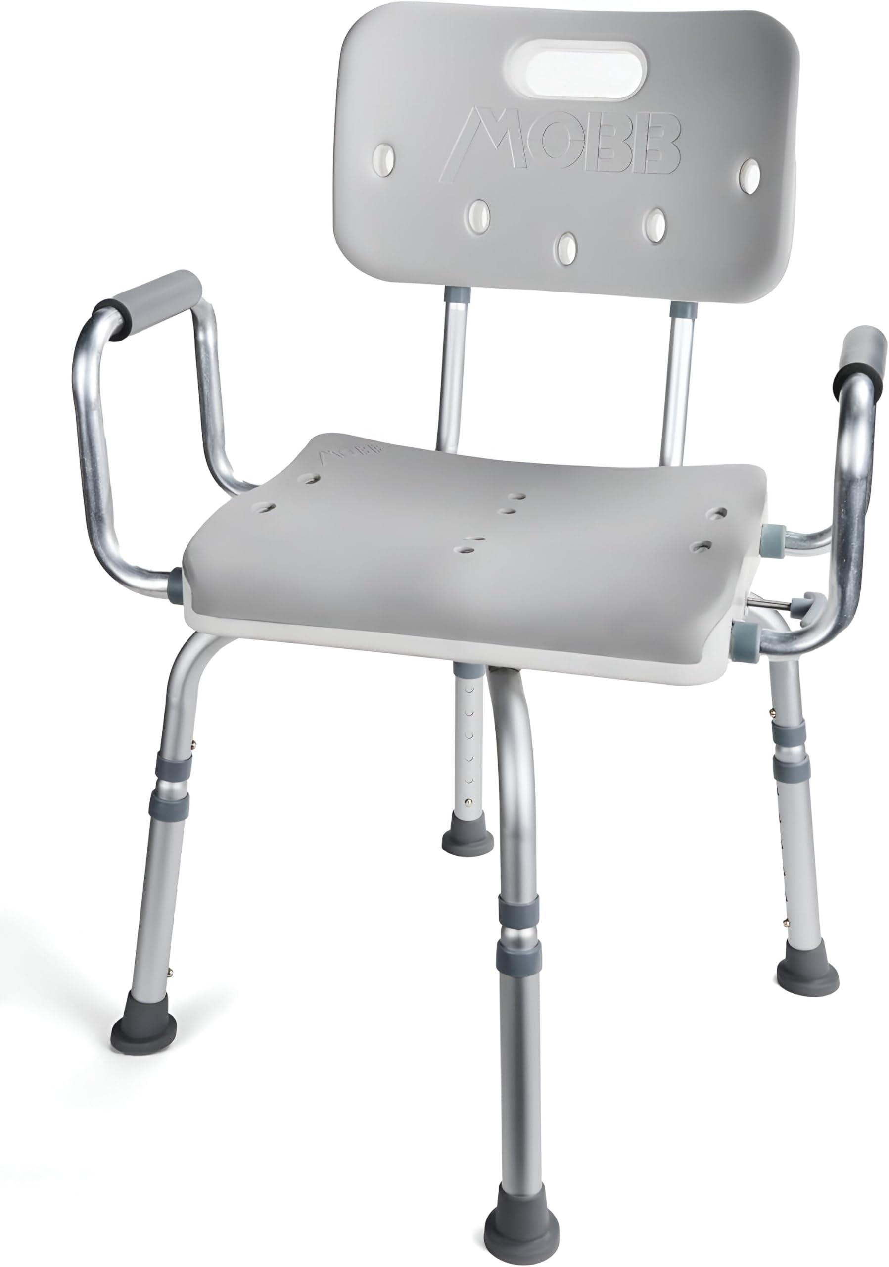 MOBB Premium 360° Swivel Shower Chair with Backrest - Adjustable Height Bath Bench with Locking Mechanism, Padded Armrests - 300 lbs Weight Capacity - Ideal for Elderly, Disabled & Post-Surgery Bathroom Safety