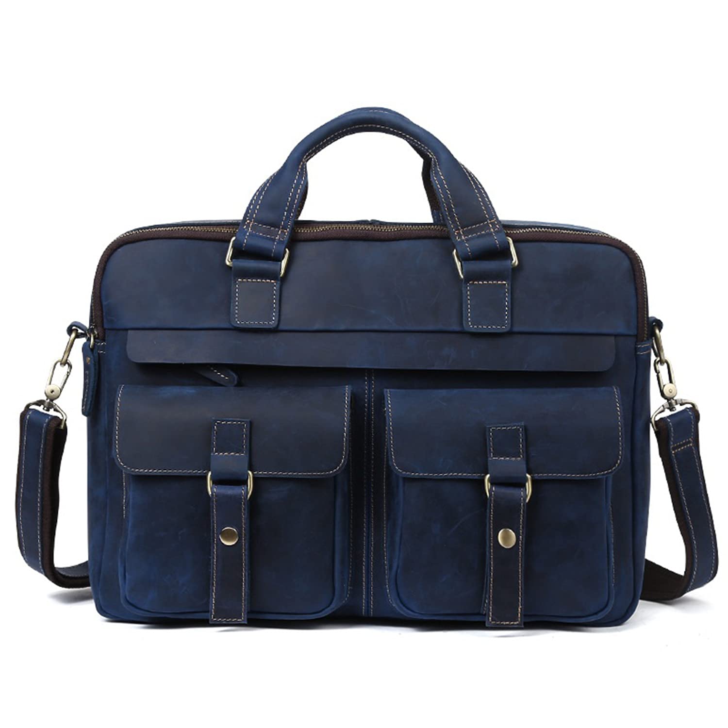 15 Inch Vintage Genuine Leather Briefcase - Stylish Laptop Messenger Bag for Men & Women - Durable Office Work Bag for Business, Travel & Daily Commute