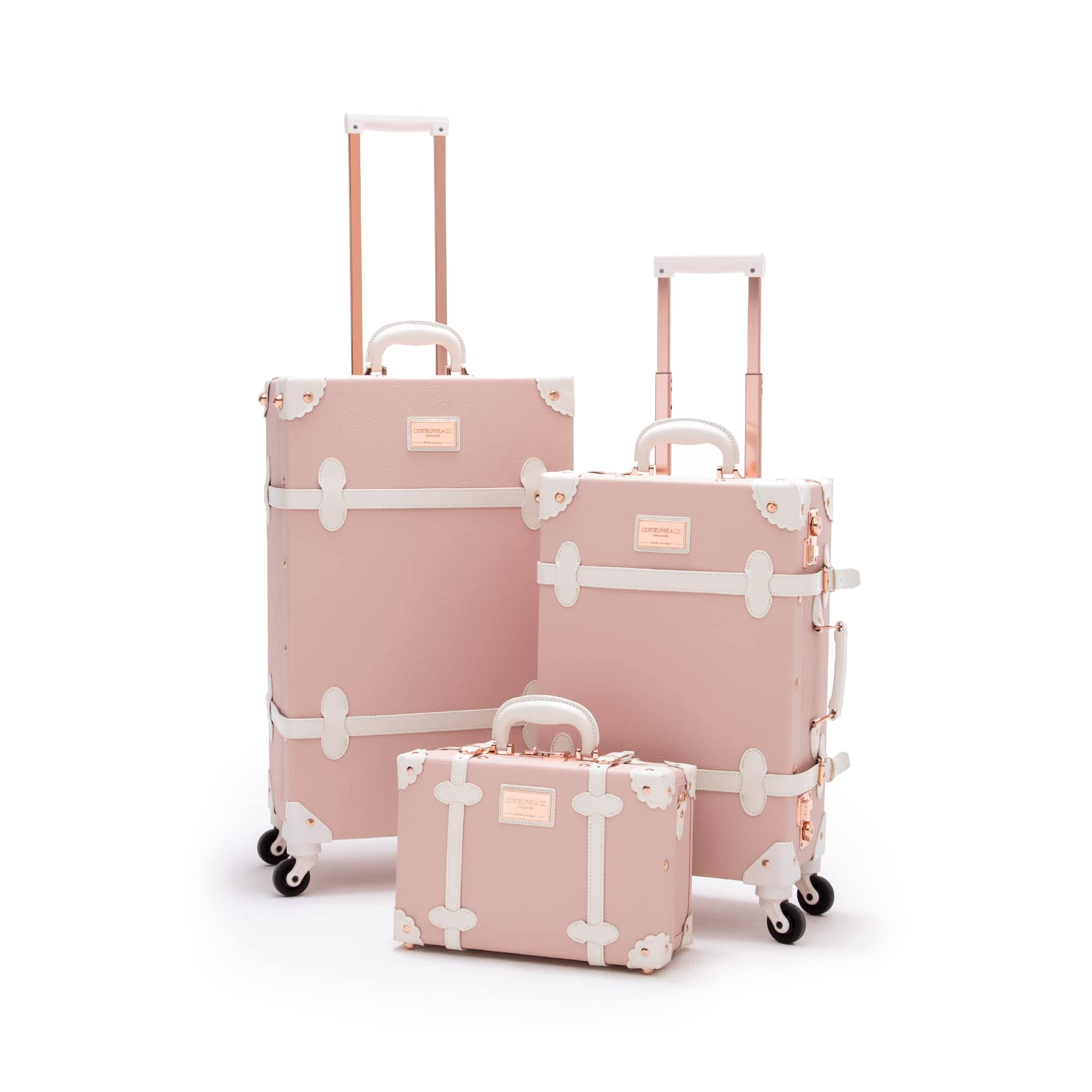 Vintage 3-Piece Luggage Set with TSA Lock & Spinner Wheels - Embossed Pink Suitcase for Women | Travel in Style for Business Trips, Vacations & Weekend Getaways