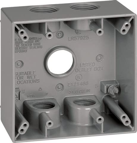 2 Gang Gray Square Weatherproof Outlet Box - Outdoor Electrical Enclosure for Patio, Garden & Pool Area Use