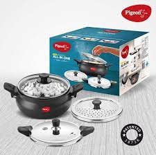 Pigeon 5.3 Quart Multi-Function Super Cooker - Hard Anodized Pressure Cooker, Steamer, Dutch Oven for All Cooktops - Fast Cooking for Meat, Soup, Rice, Beans, Idli & More (5 Liters) - Perfect for Home Cooking, Meal Prep & Family Dinners