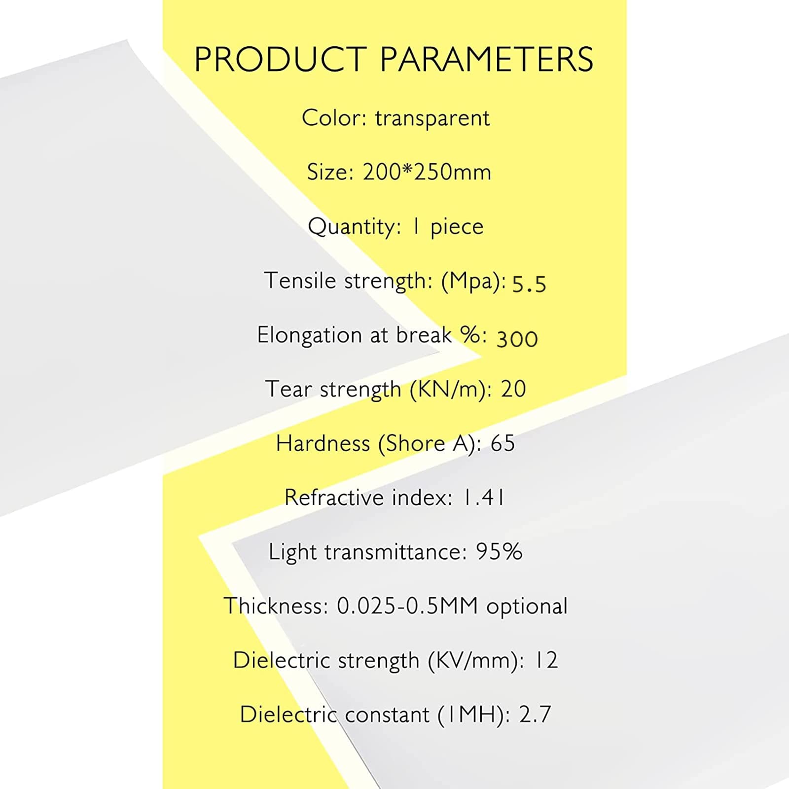 Polydimethylsiloxane (PDMS) Silicone Membrane Sheet - 200x250x0.5mm Thin Film for Lab Equipment, Medical Devices & Industrial Applications