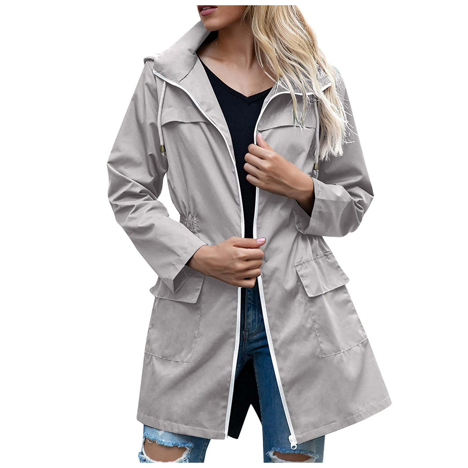 Women's Waterproof Hooded Waist Jacket - Zippered Outdoor Raincoat for Hiking & Mountaineering | Windproof Leather Coat for Women | Perfect for Camping, Travel & Everyday Wear