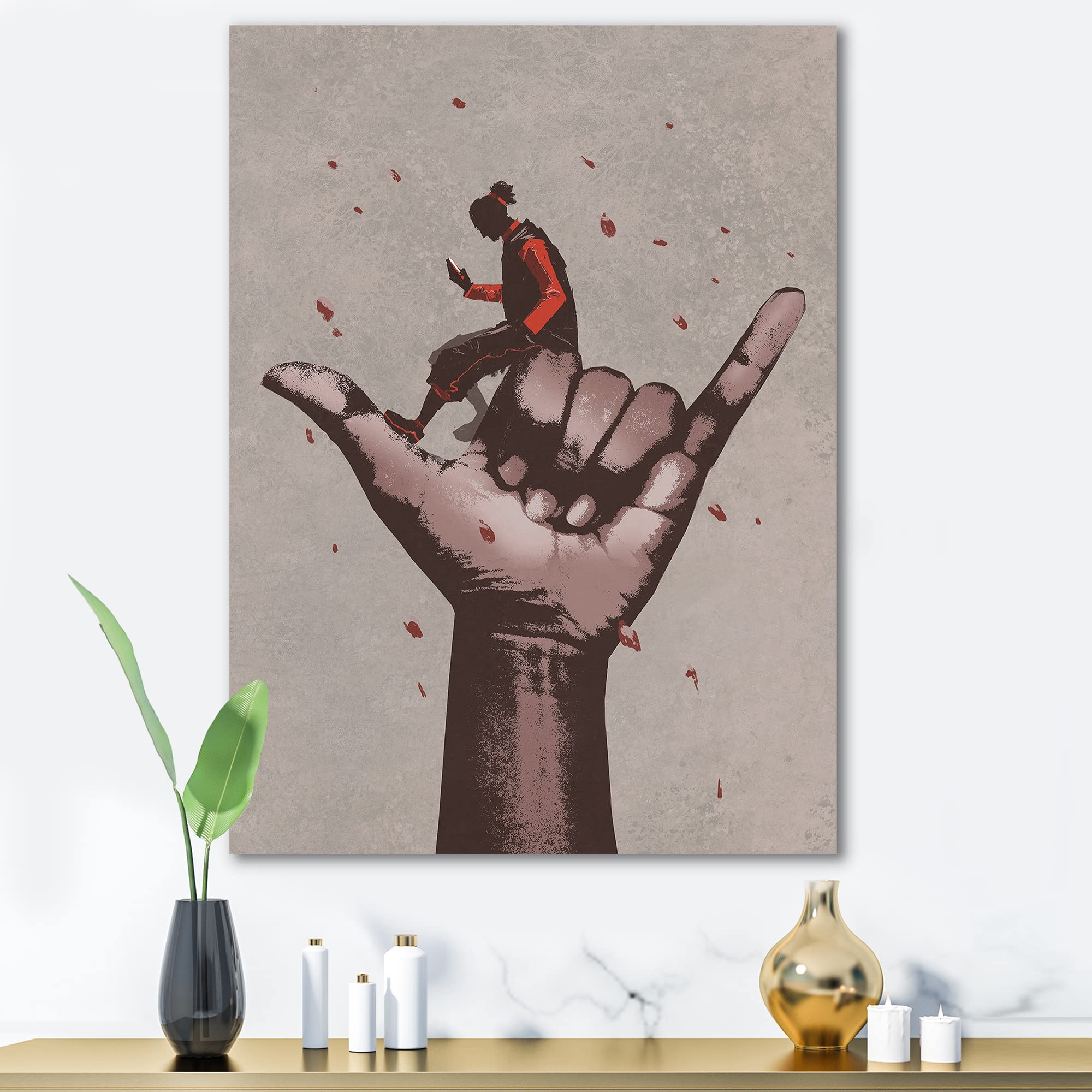 DesignQ 'Call Me' Canvas Wall Art - Modern Man Using Smartphone - Perfect for Home Office, Living Room & Bedroom Decor