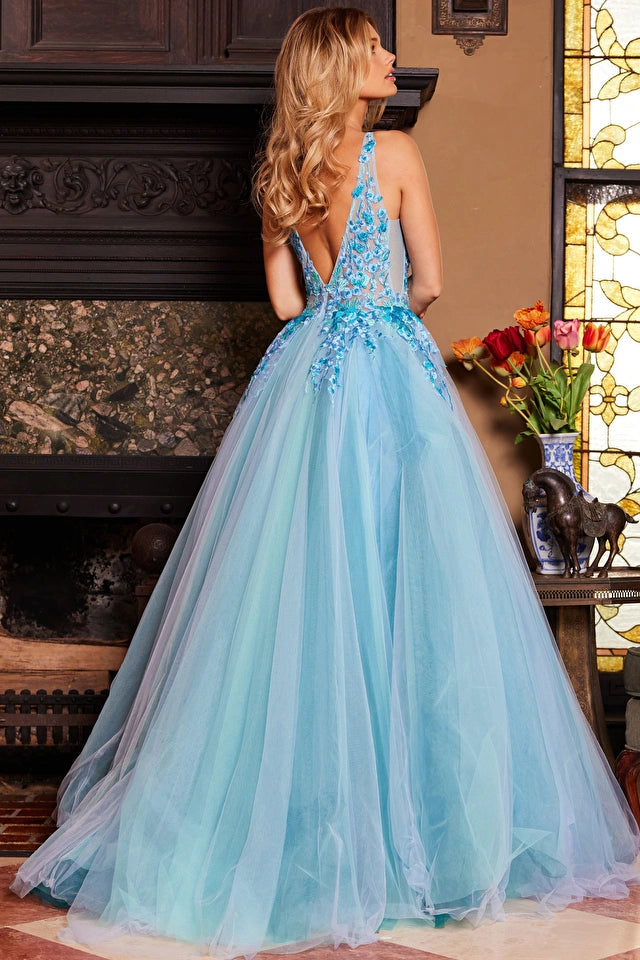 Jovani 23577 Floral Embroidered Ball Gown with Lace Bodice - Elegant Prom Dress for Weddings, Quinceañeras & Special Occasions
