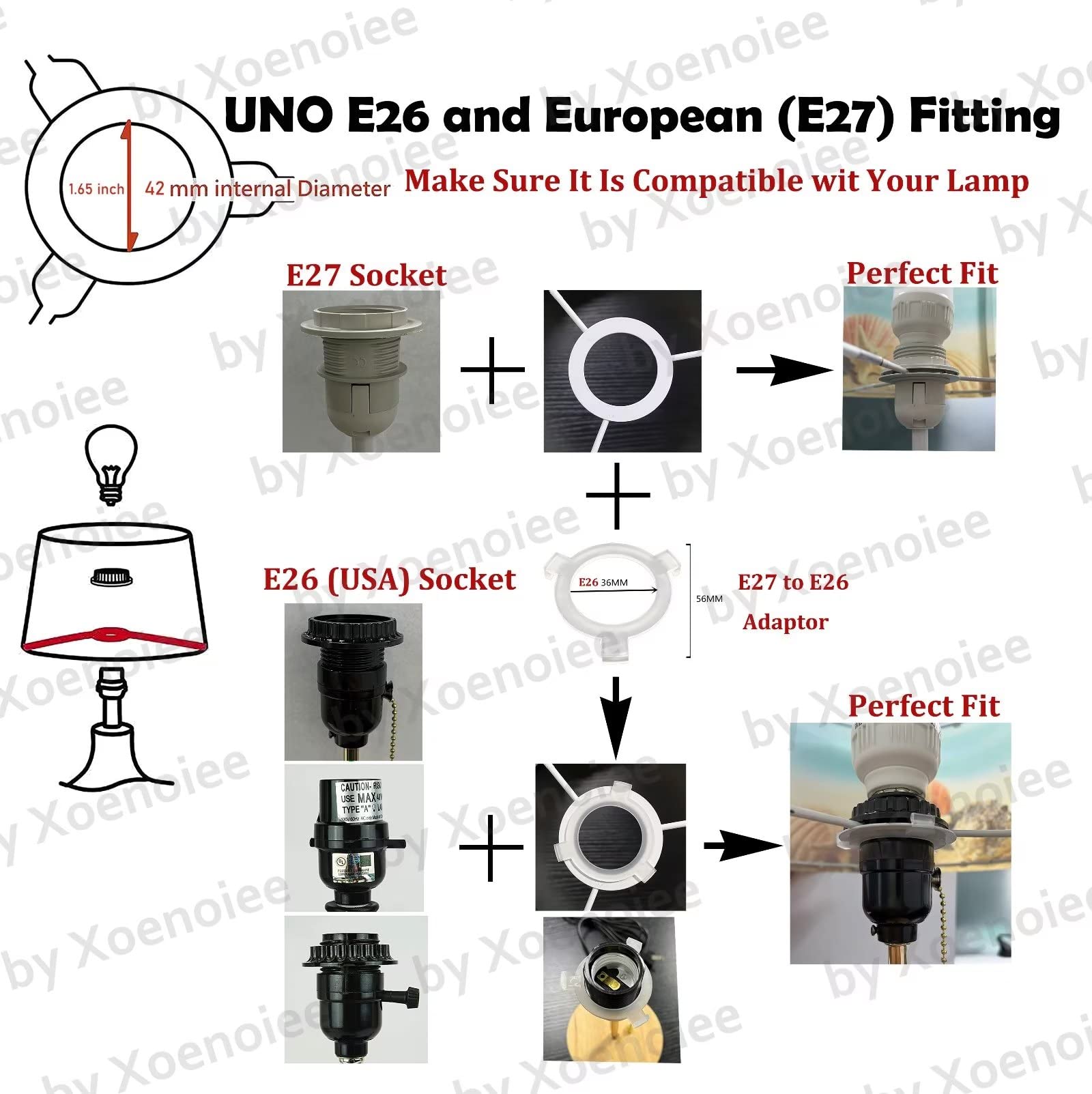Xoenoiee Drum Lamp Shades Set of 2 - 11.2 x 6.7 Inch PVC Metal Frame Cylinder Lampshades with Spider UNO Euro Fitter for Table & Floor Lamps - Coastal Beach Decor with Sand Shell & Starfish Design - Perfect for Living Room, Bedroom, or Beach House Lighting