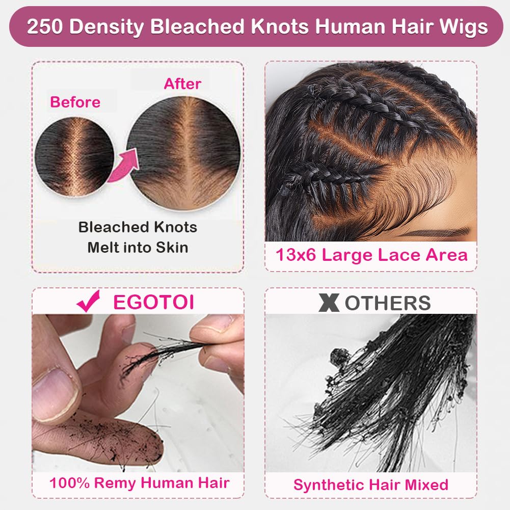 250% Density HD Lace Front Wigs Human Hair 13x6 Deep Wave 28inch - Bleached Knots & Pre Plucked Curly Human Hair Wig for Women - 100% Natural Color - Perfect for Daily Wear, Cosplay & Special Occasions