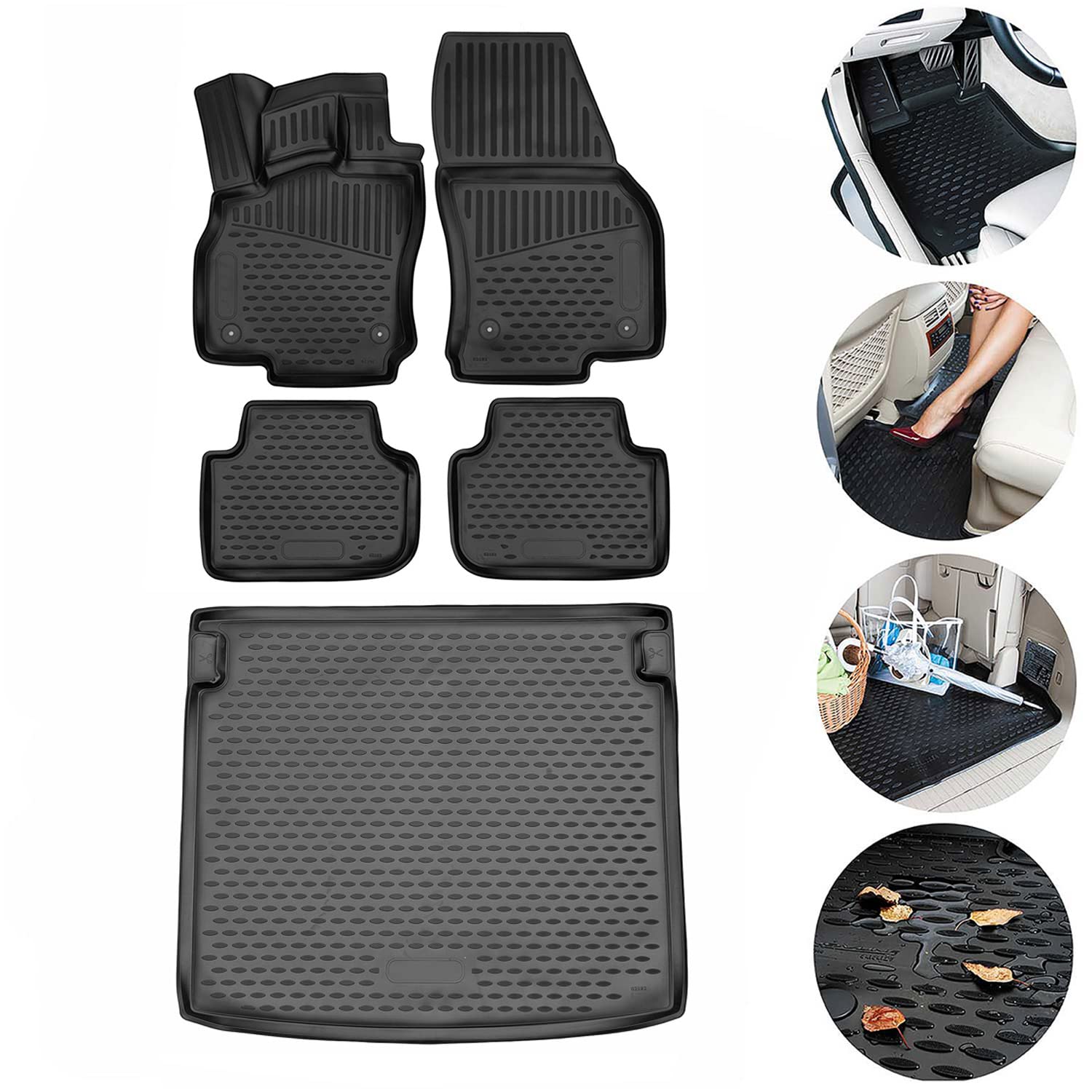 OMAC 5-Piece 3D All-Weather TPE Rubber Car Floor Mats & Cargo Liner Set for Audi Q3 2019-2021 - Heavy Duty Front Rear Seat & Trunk Protection - Perfect for SUVs, Road Trips, and Daily Commutes