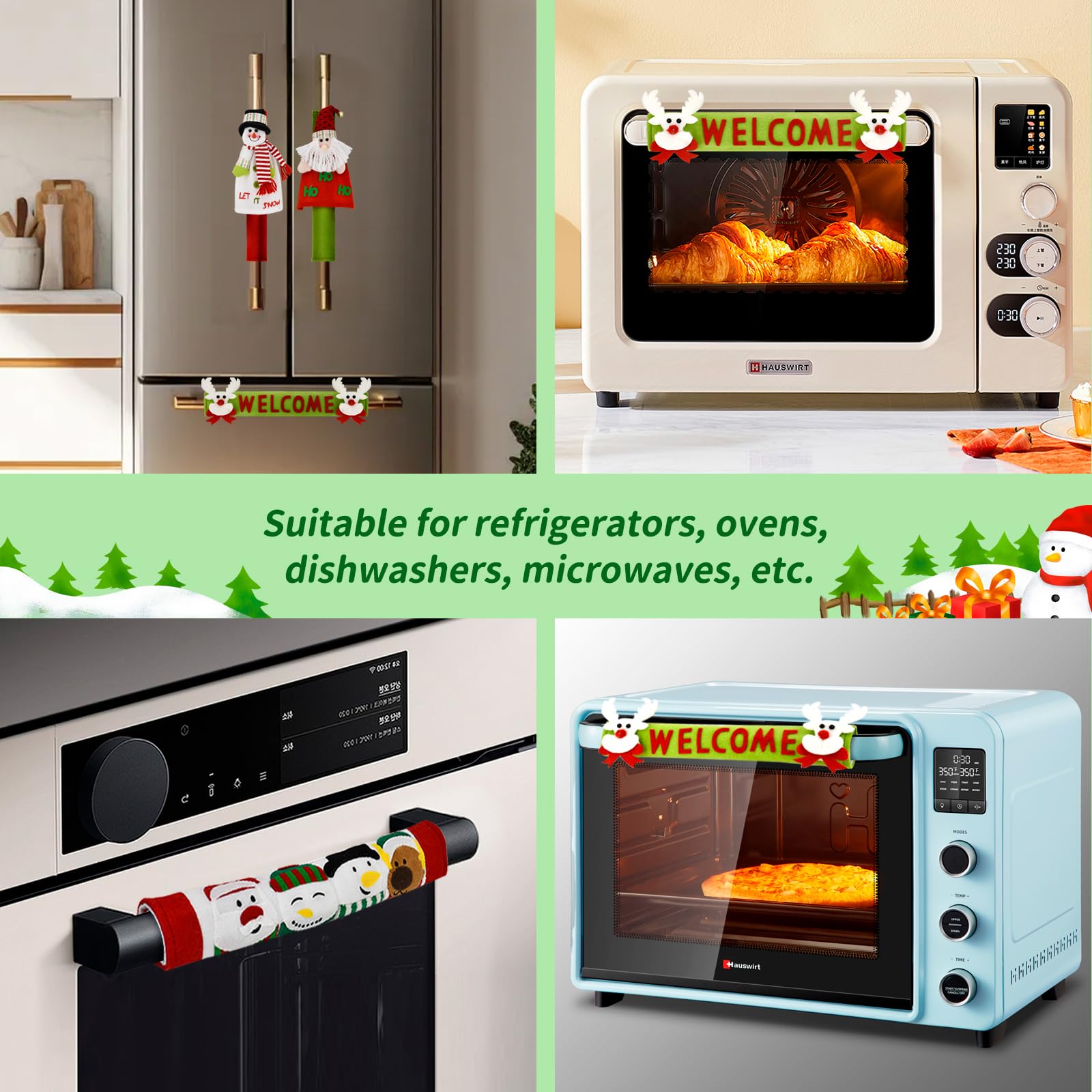 YuQi Christmas Refrigerator Handle Covers Set of 4 - Festive Snowman Kitchen Appliance Decorations for Fridge, Microwave & Dishwasher | Holiday Home Decor, Perfect for Christmas Party & Winter Home Styling
