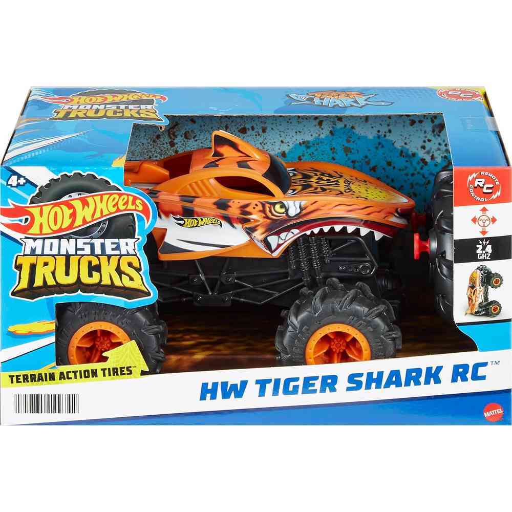 Hot Wheels HRR20 1:24 Scale RC Monster Truck - Tiger Shark Edition | Remote Control Toy Car for Kids & Adults | Perfect for Indoor & Outdoor Racing, Stunt Shows & Backyard Play