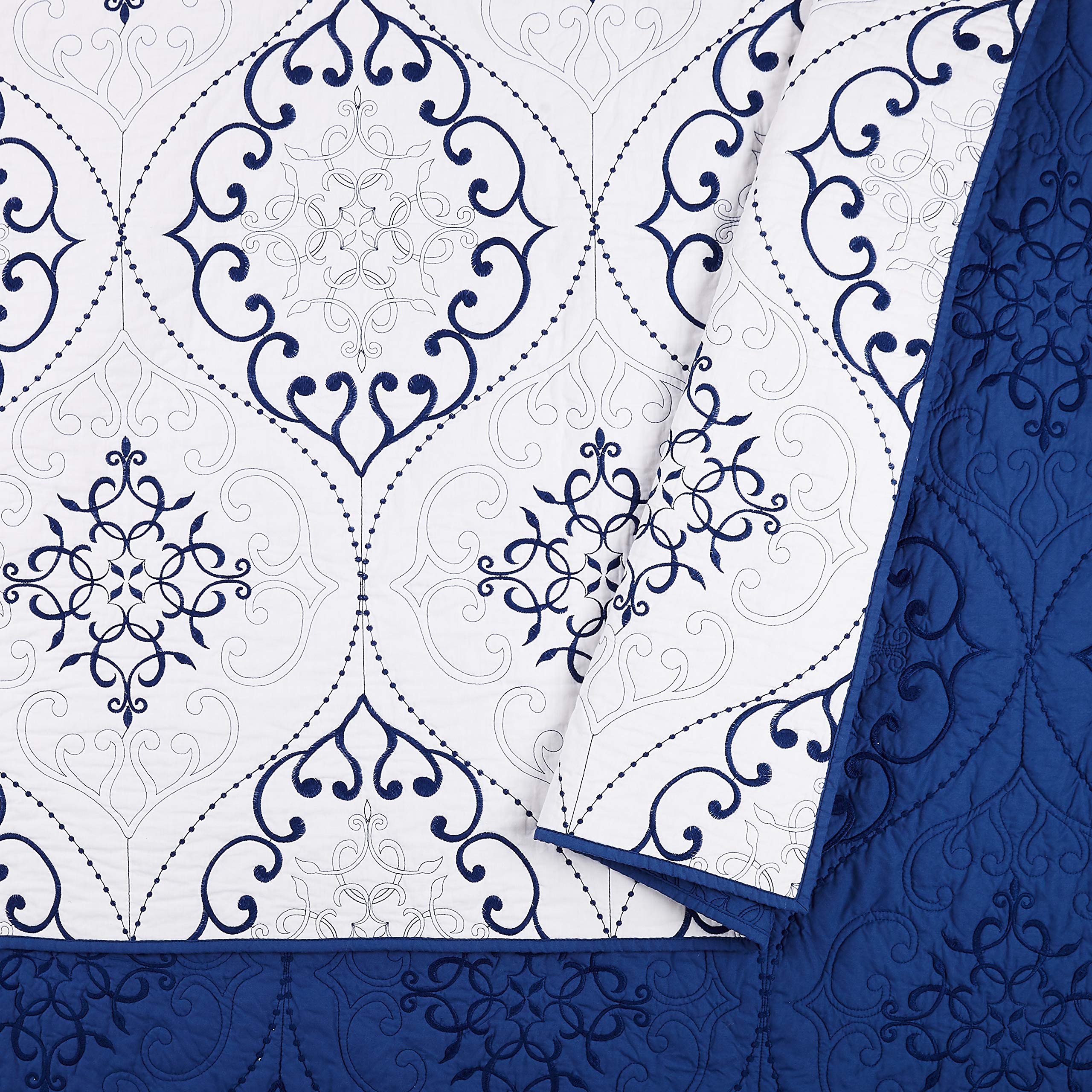 MODERN HEIRLOOM Chambers 3-Piece Quilt Set King Size - Navy Blue Luxury Bedding for Master Bedroom & Guest Room