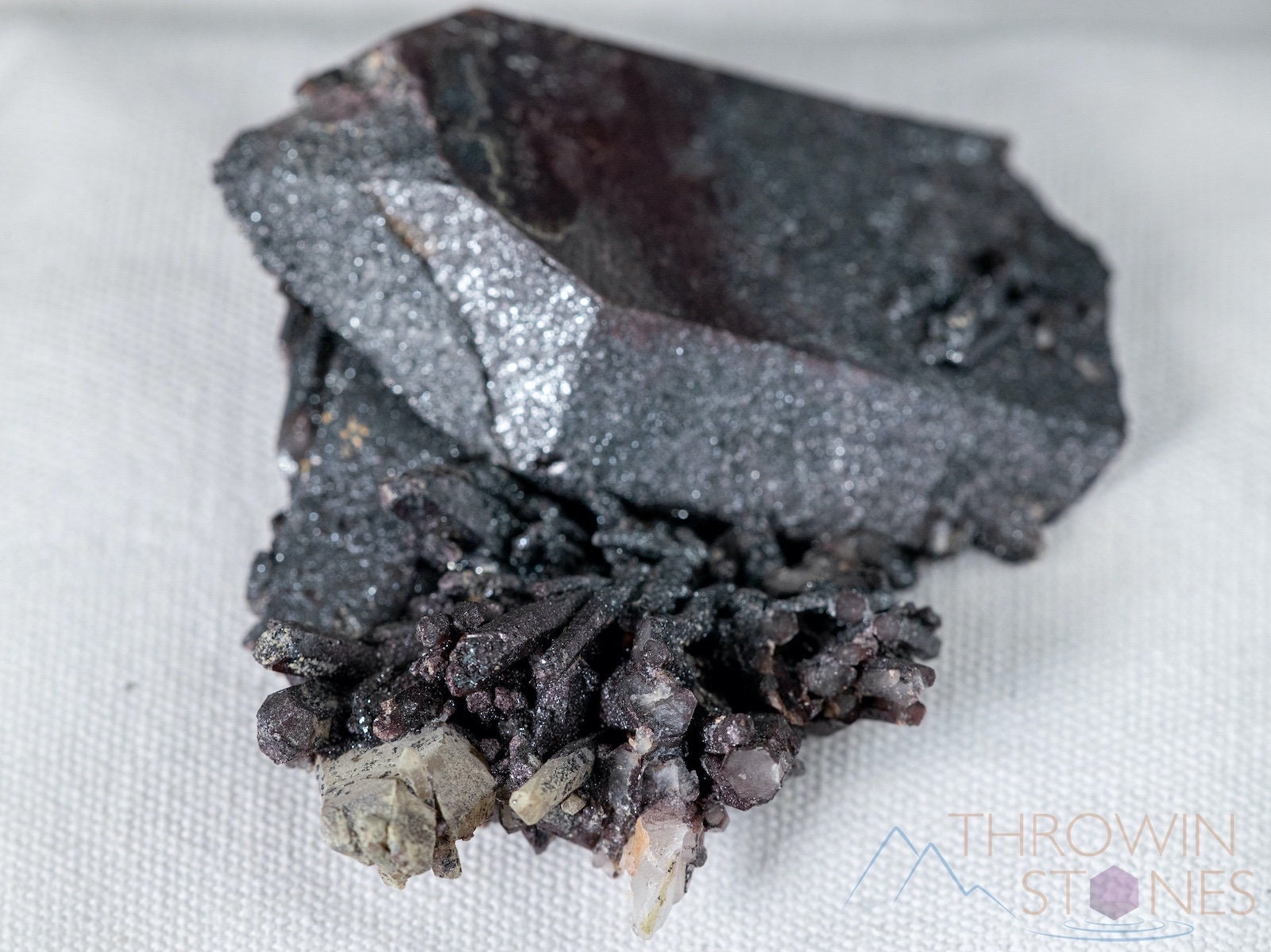 Natural Quartz Crystal Cluster with Specular Hematite & Native Copper Coating - Healing Stones, Housewarming Gift, Home & Office Decor, Meditation & Feng Shui Use