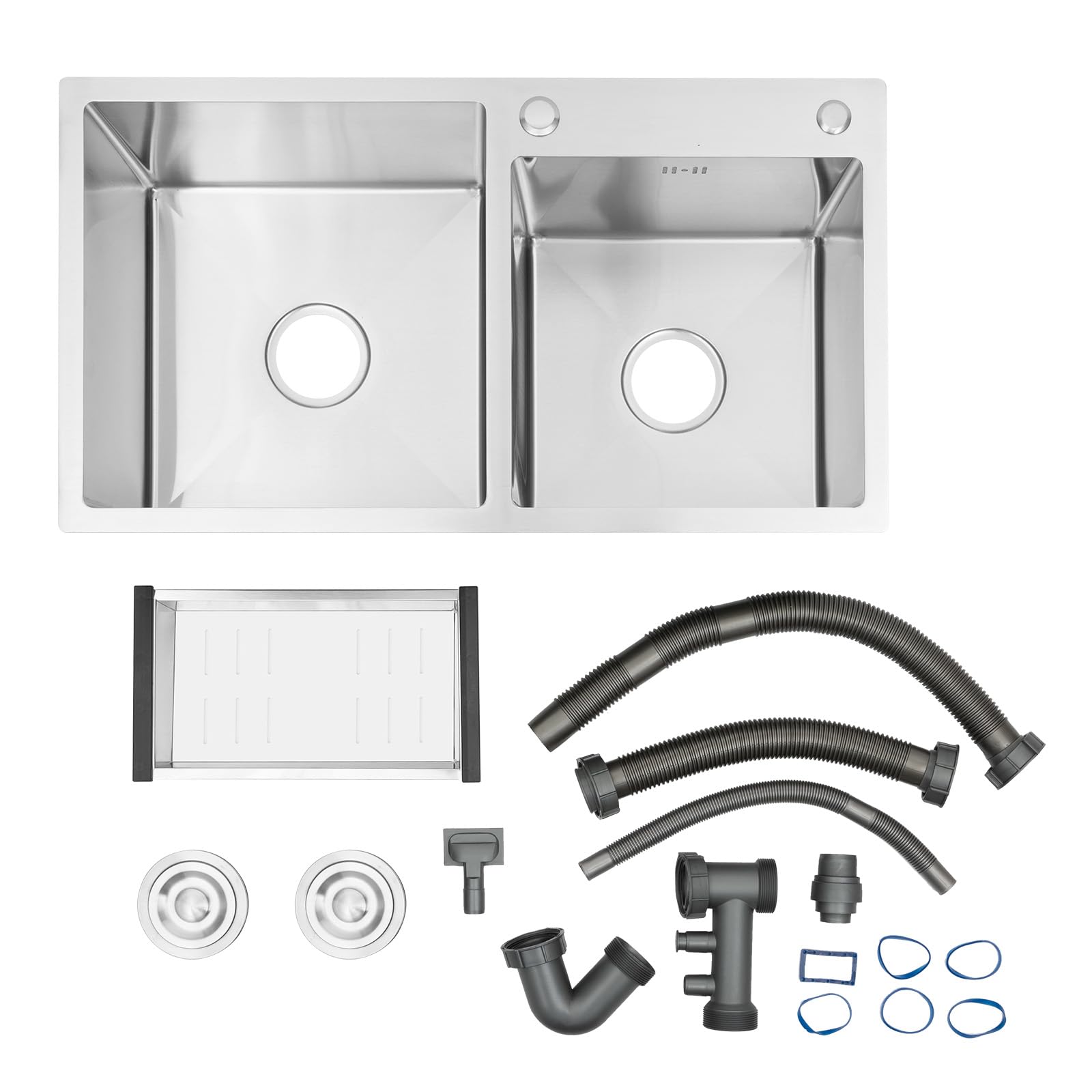 30 Inch Double Bowl Stainless Steel Kitchen Sink - Modern Nano-Coated Drop-in/Topmount Design with Drainage Pipes & Fruit Baskets (30.7