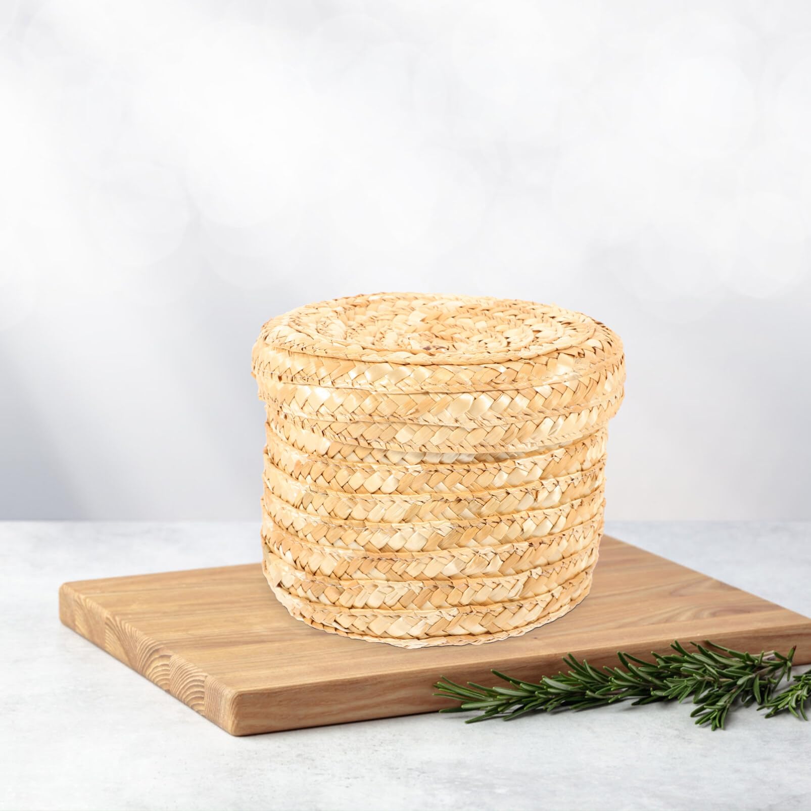 Round Woven Storage Basket with Lid - Handmade Decorative Bin for Snacks, Towels, Plants | Perfect for Home Organization, Nursery, Bathroom & Living Room Decor