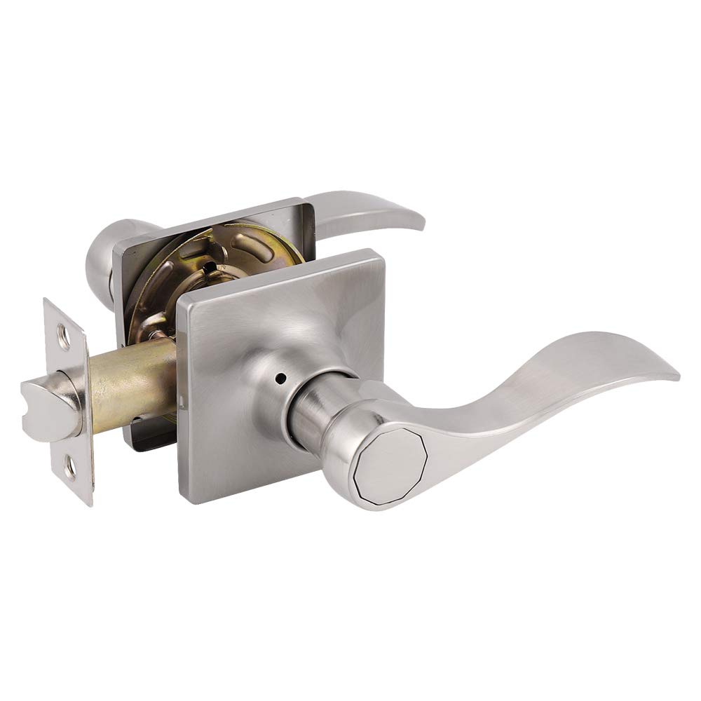 Keyless Door Lever Handleset - Satin Nickel, Reversible for Hallway & Closet