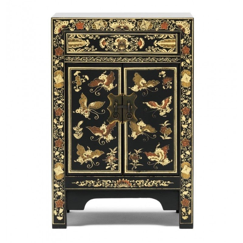Golden Dragon Oriental Painted Solid Wood Nightstand - 40x35x60cm Bedside Cabinet with Gold Finish - Perfect for Bedroom, Living Room & Office Storage
