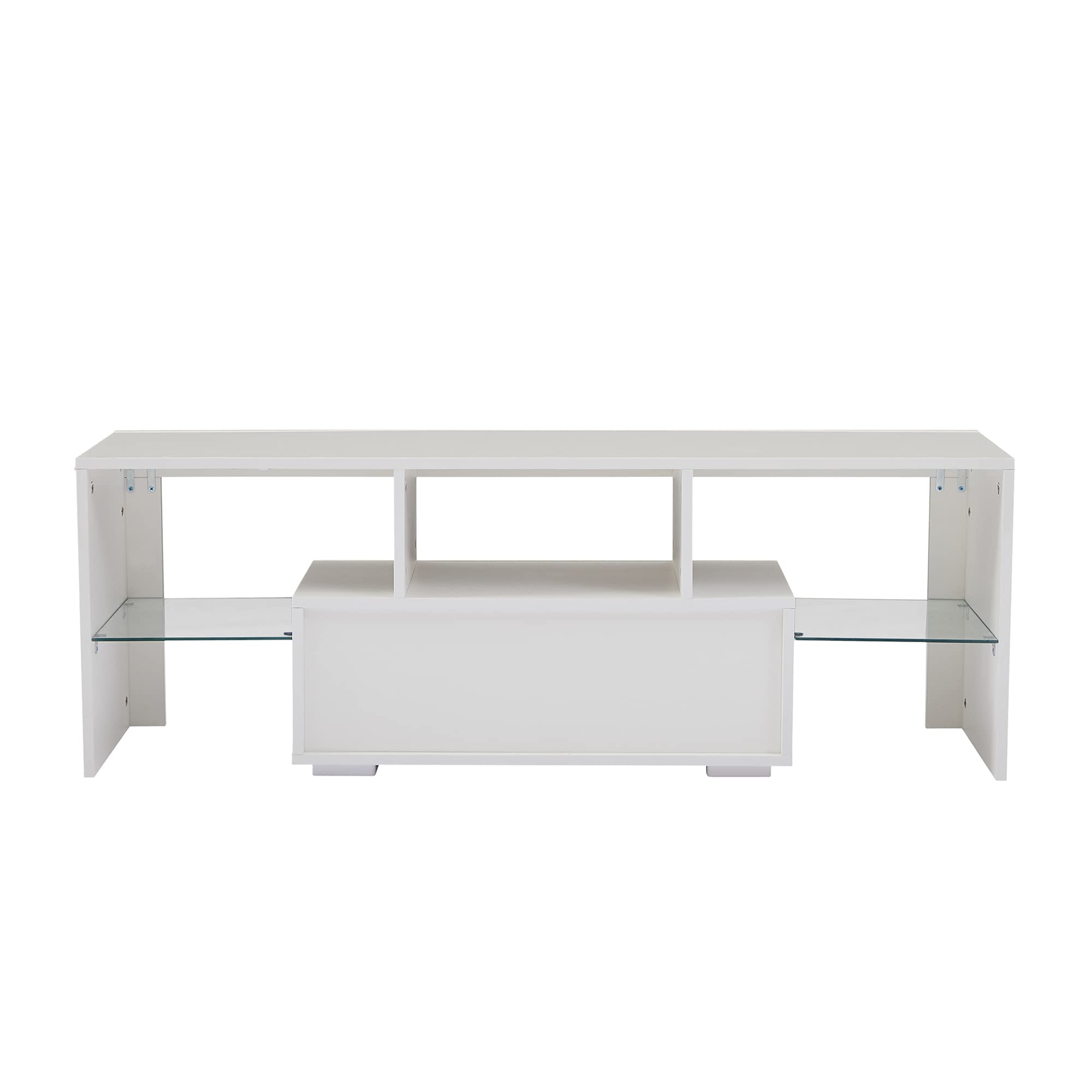 Modern White High Gloss TV Stand with LED Lights for 55+ Inch TVs - Entertainment Center for Living Room & Bedroom - Sturdy TV Cabinet for Home Theater & Gaming Setup (White)