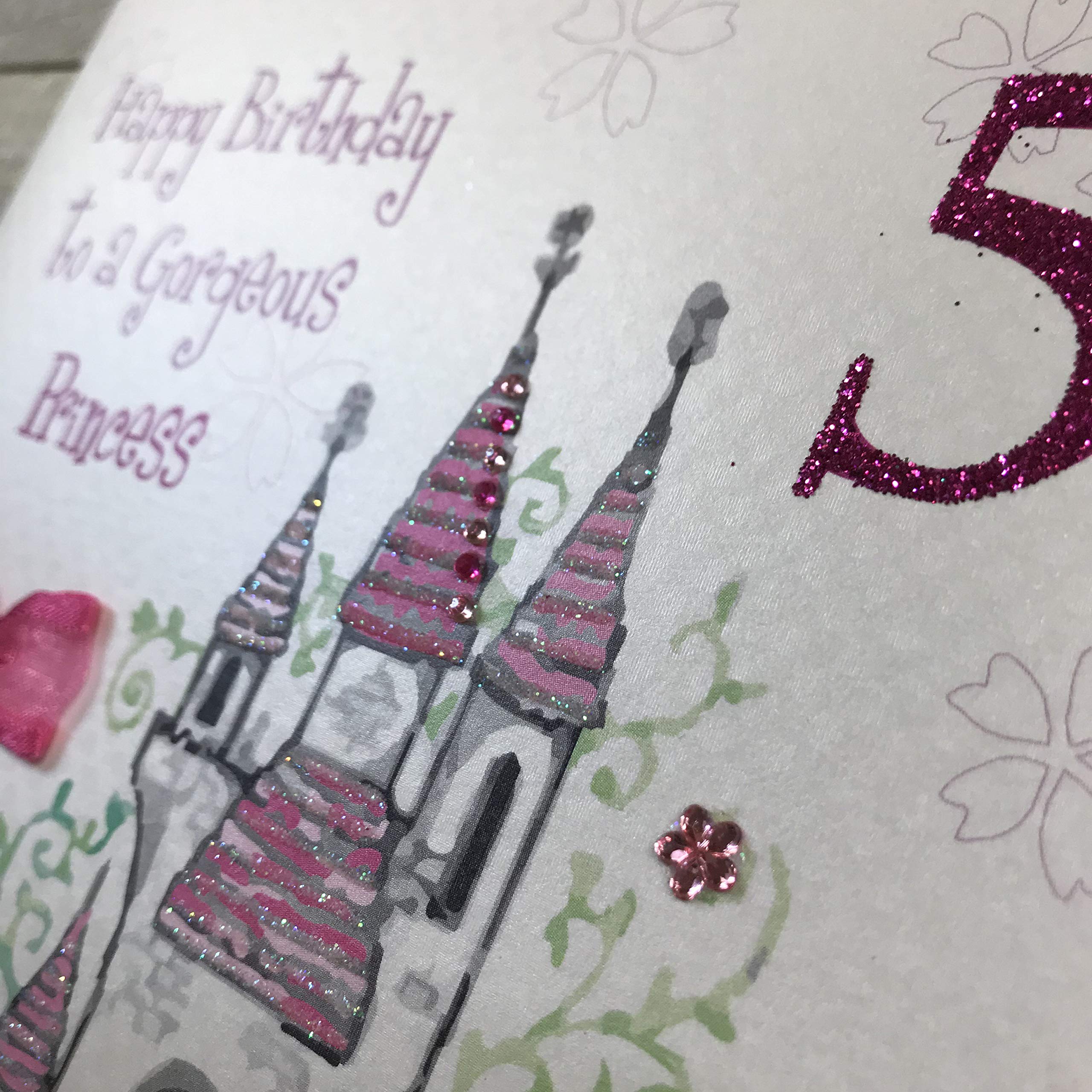 Handmade 5th Birthday Card for Princess - Castle Happy Gorgeous Design - Perfect for Girls' Birthday Parties, Princess Theme Celebrations & Special Occasions