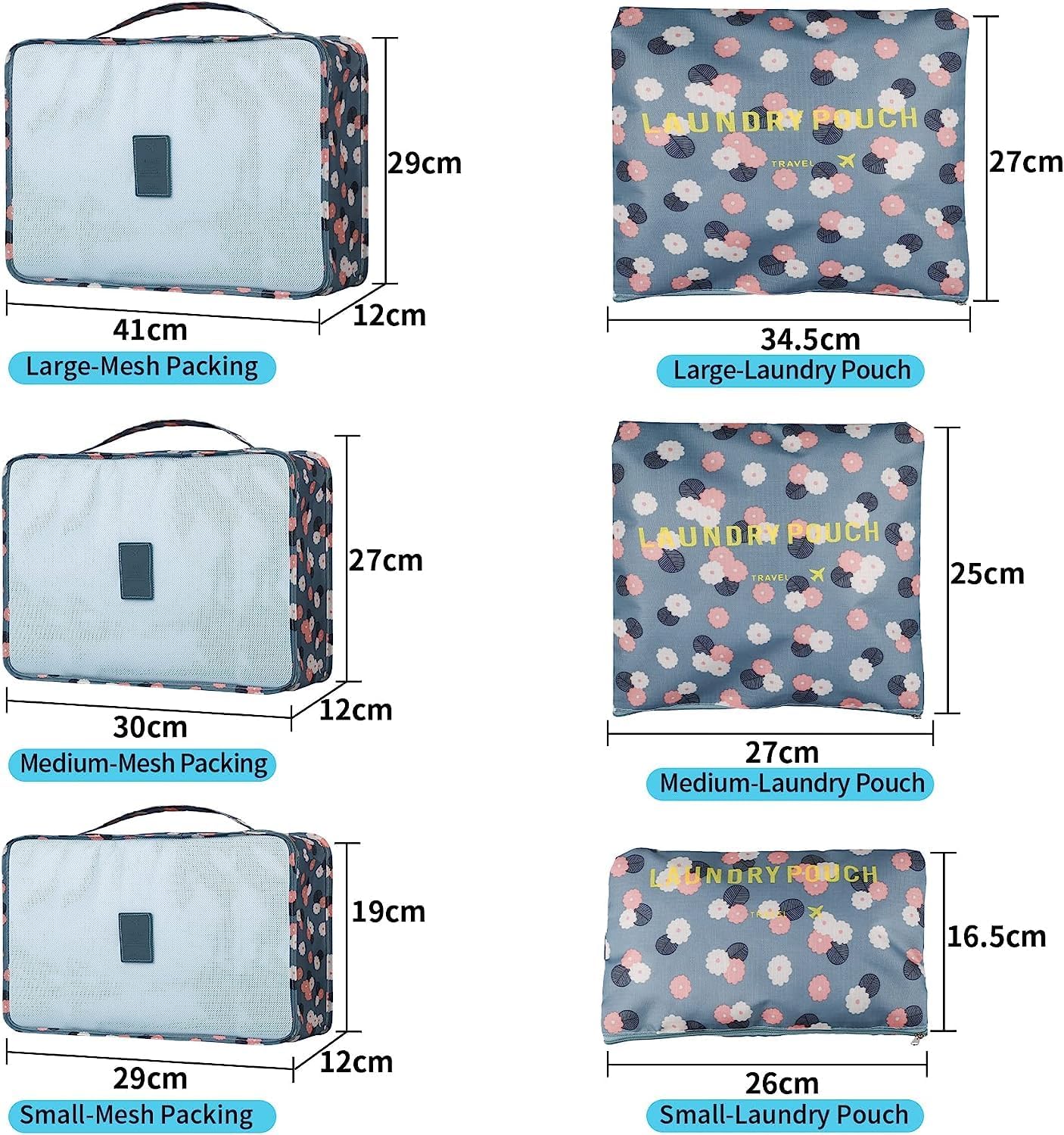 BESTOTTAM Travel Organizer Set - Packing Cubes for Clothes, Toiletry Bag & Travel Essentials | Lightweight Luggage Organizers for Women | Perfect for Vacation, Business Trips & Weekend Getaways (Blue Floral)