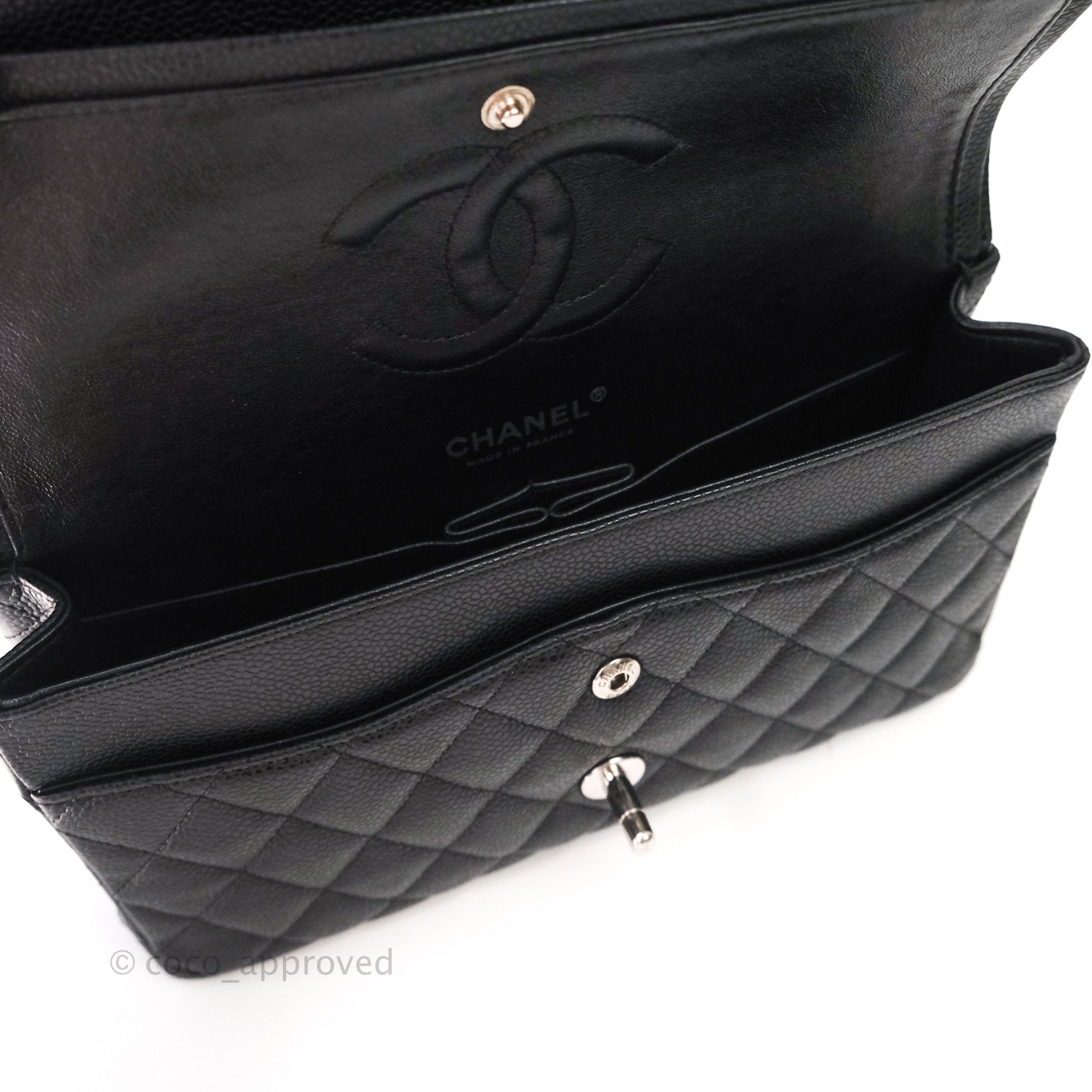 Chanel Classic M/L Medium Double Flap Bag Black Caviar Leather with Silver Hardware - Luxury Handbag for Women, Perfect for Work, Evening Events & Special Occasions