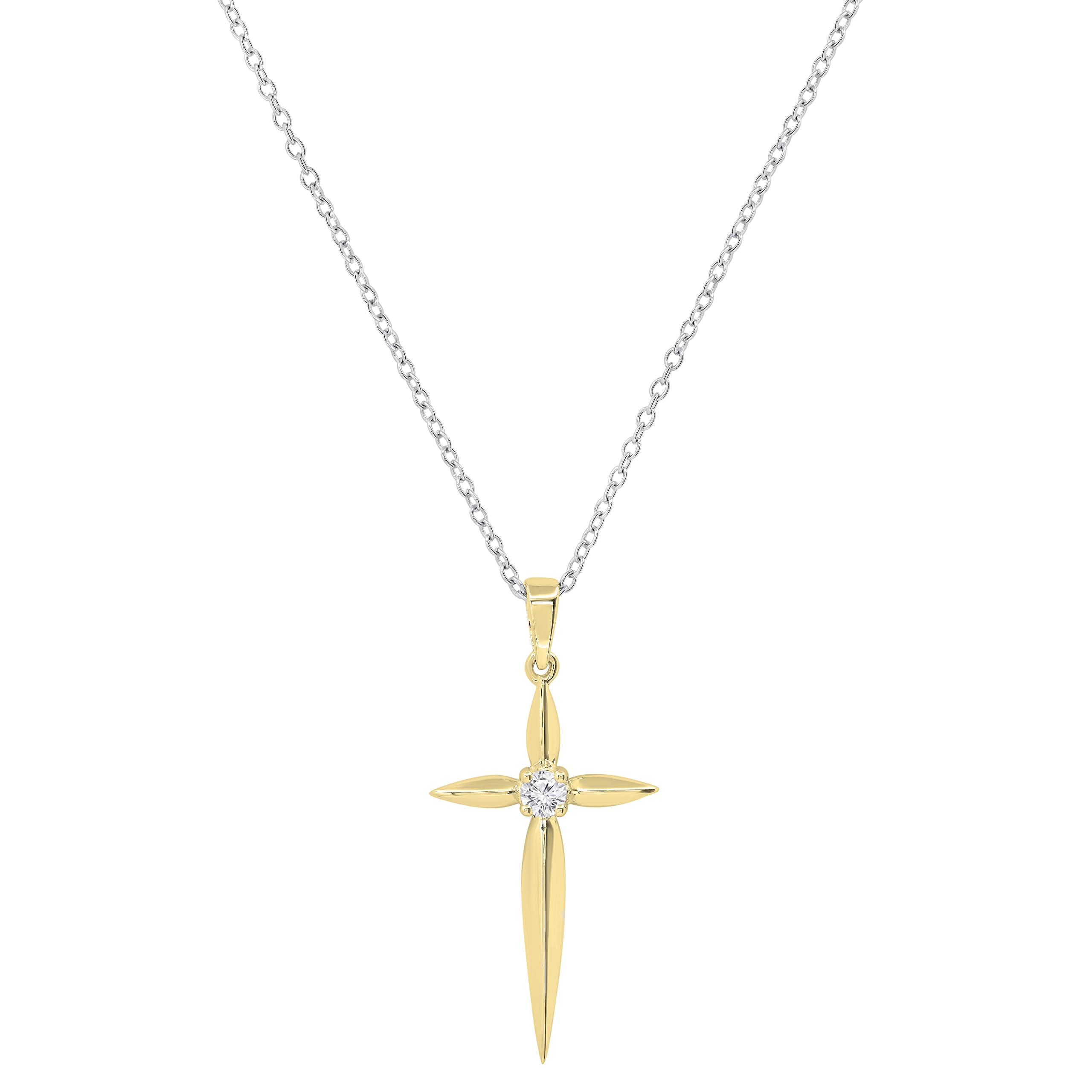 Dazzlingrock 0.11ctw Round White Diamond Solitaire Cross Pendant Necklace for Women - 18 Inch Sterling Silver Chain, I-J Color & I1-I3 Clarity - Perfect for Everyday Wear, Gift Giving & Special Occasions
