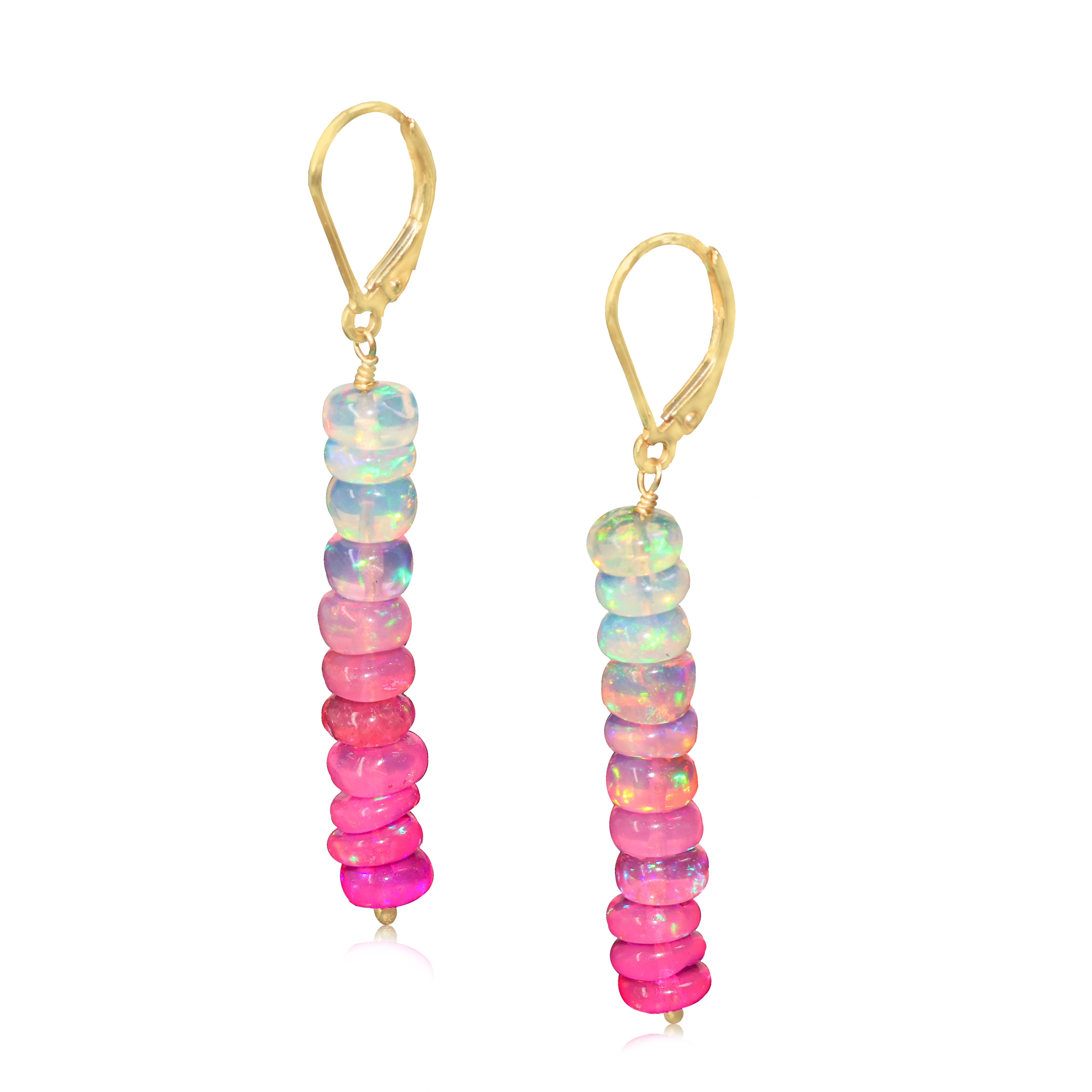 Natural Pink Opal Linear Beaded Dangle Drop Earrings for Women | Handmade Boho Chic Jewelry | Perfect for Weddings, Parties & Everyday Wear