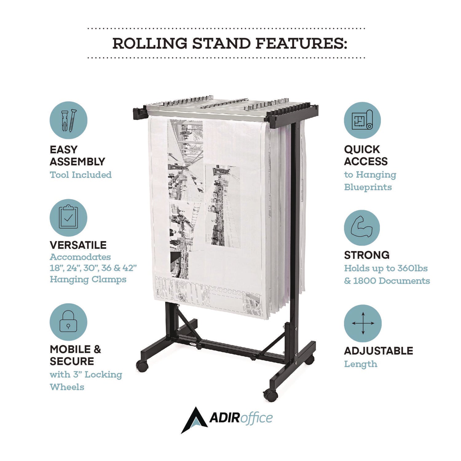 AdirOffice Expandable Blueprint Storage Cabinet - Mobile Plan Center for Architects & Engineers - Holds Documents 20.5