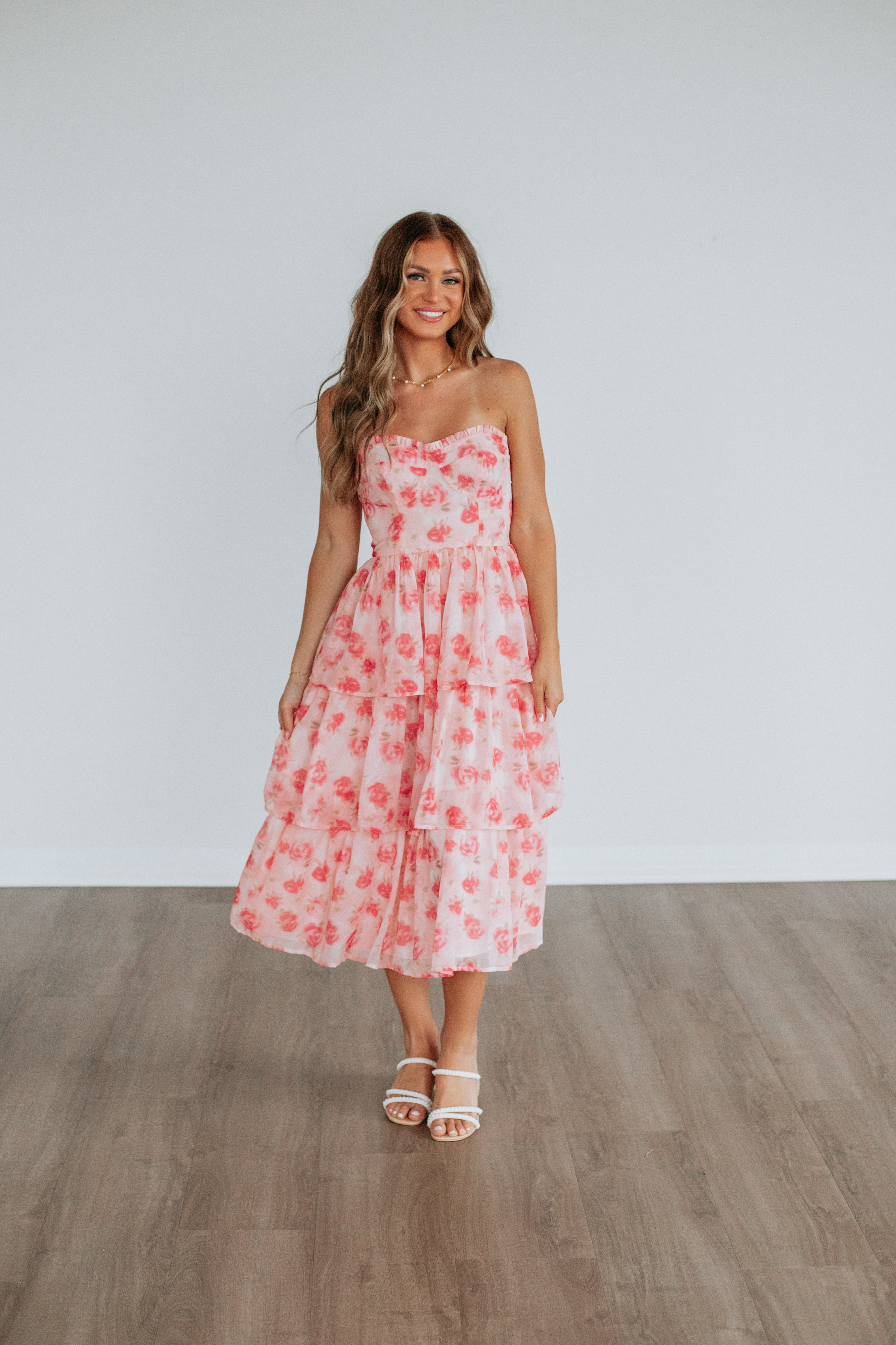 Geneva Floral Dress - Women's Summer Floral Print Maxi Dress with V-Neck & Long Sleeves | Perfect for Beach Vacations, Date Nights & Outdoor Weddings