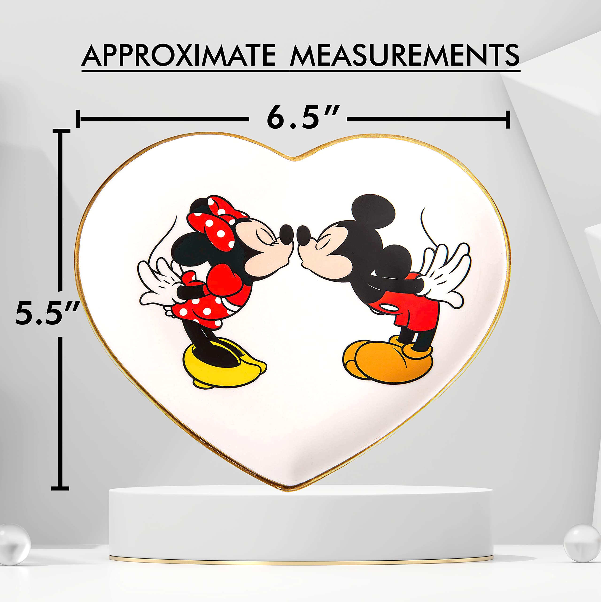 Disney Mickey & Minnie Ceramic Jewelry Tray - Heart Ring Dish for Home Decor