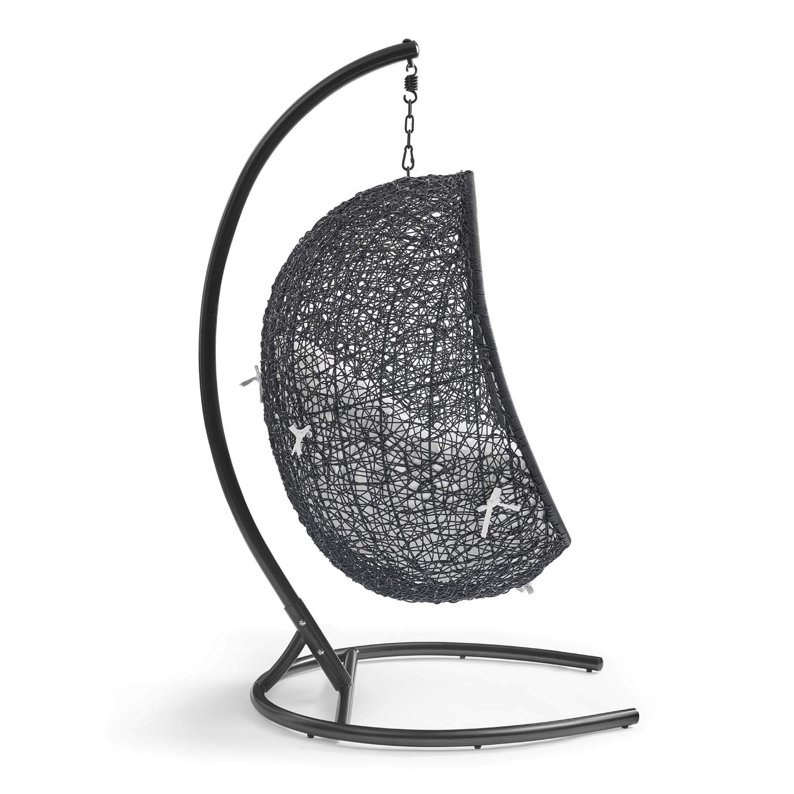 Modway Encase White Wicker Rattan Egg Swing Chair with Stand - Outdoor Patio Hanging Chair for Garden, Porch, Backyard Relaxation & Boho Decor