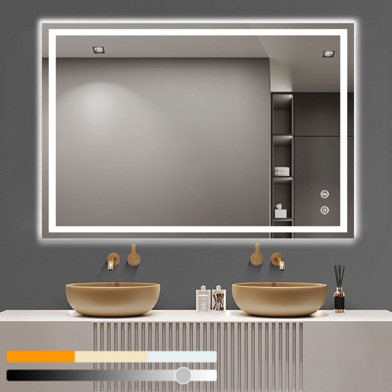 36 x 28 Inch LED Bathroom Mirror with Lights - Dimmable Touch Control, Anti-Fog & Waterproof, Wall Mounted Vanity Mirror with Plug - High CRI>90 for Flawless Makeup - Perfect for Bedroom, Bathroom, Dressing Room & Salon Use
