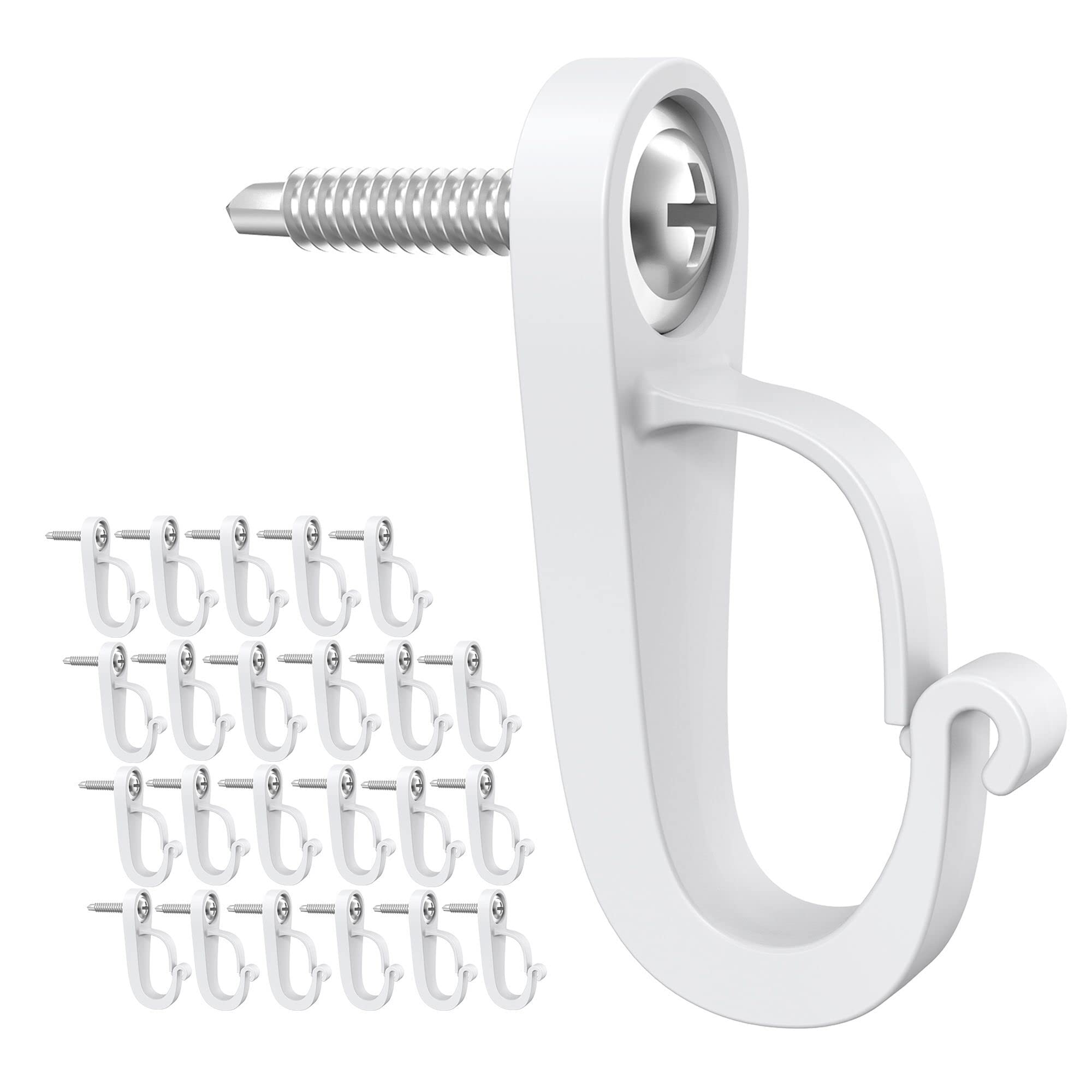 Q-Hanger Screw-In Hooks for Christmas Lights - 24 Pack White Hanging Hooks for Indoor/Outdoor String Lights, Garage & Party Decor - Perfect for Holiday, New Year, Wedding & Home Decoration