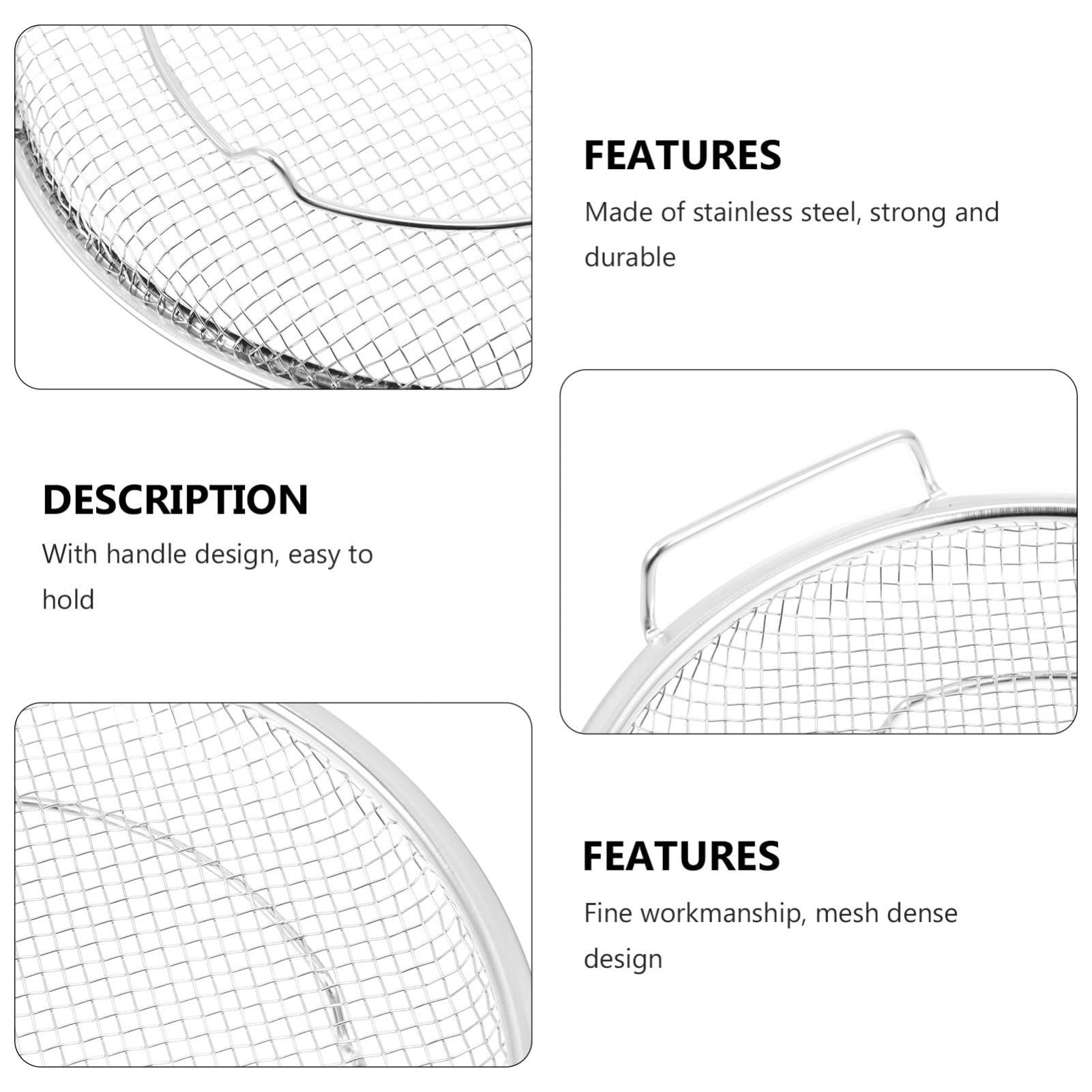 HEMOTON Stainless Steel Deep Fryer Basket, Grilling Basket & Noodle Strainer - Asian Steamer Basket, Wire Steaming Rack, Serving Tray for French Fries, Veggies & Corn Cakes - Perfect for Home Cooking, Restaurant Use & Outdoor BBQ