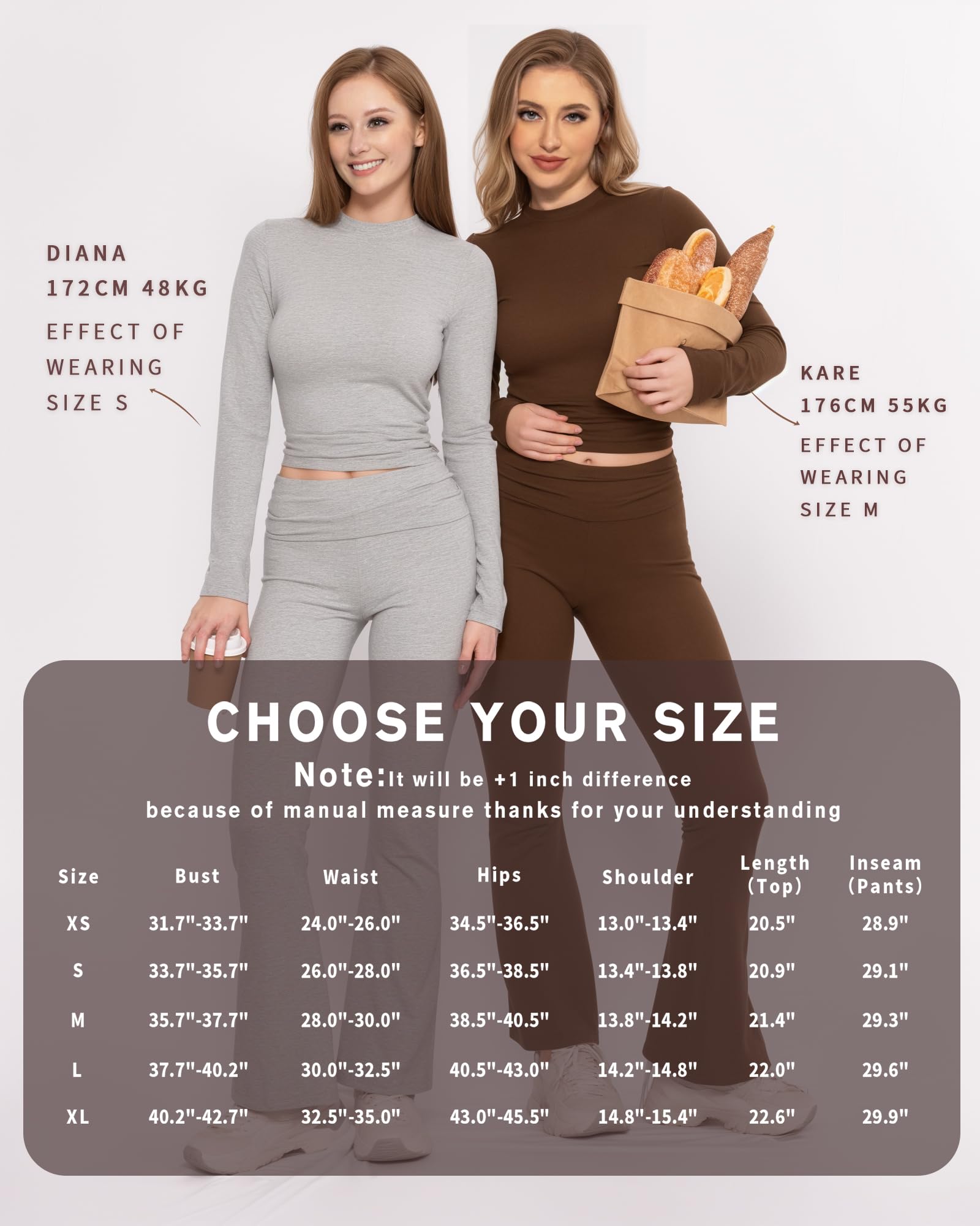MANGOPOP Women's 2-Piece Lounge Set - Fold Over Flare Pants & Long Sleeve Shirt Casual Outfit | Comfortable Loungewear for Home, Yoga & Relaxation