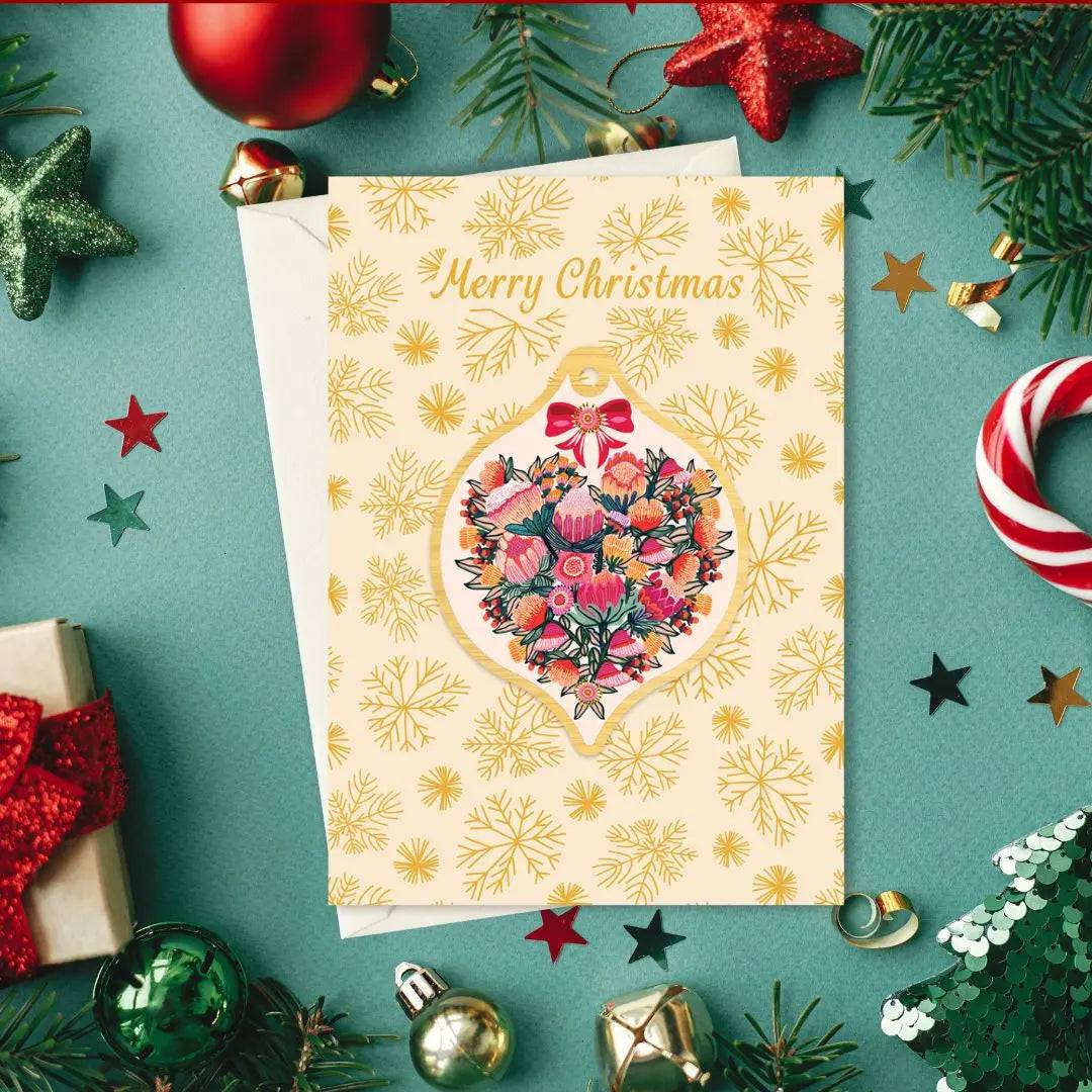 Beautiful Heart of Flowers Australian Christmas Card & Bauble - Perfect for Holiday Greetings, Tree Decorations, and Festive Gift Giving