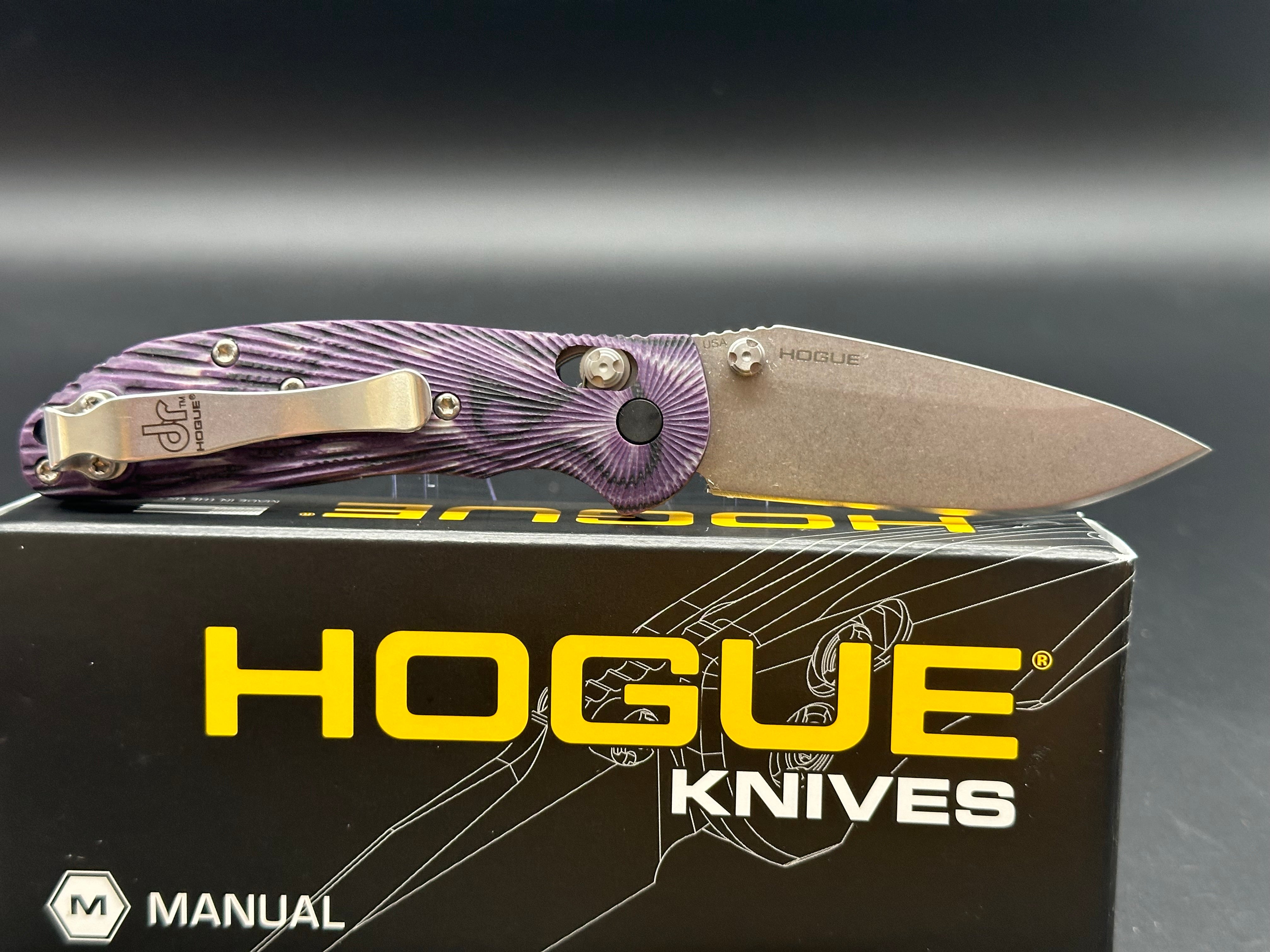 Hogue Doug Ritter Mini RSK MK1 G2 Knife - Exclusive Mascus Purple G10 Handle & Stonewashed Blade - Perfect for EDC, Outdoor Adventures, and Tactical Use